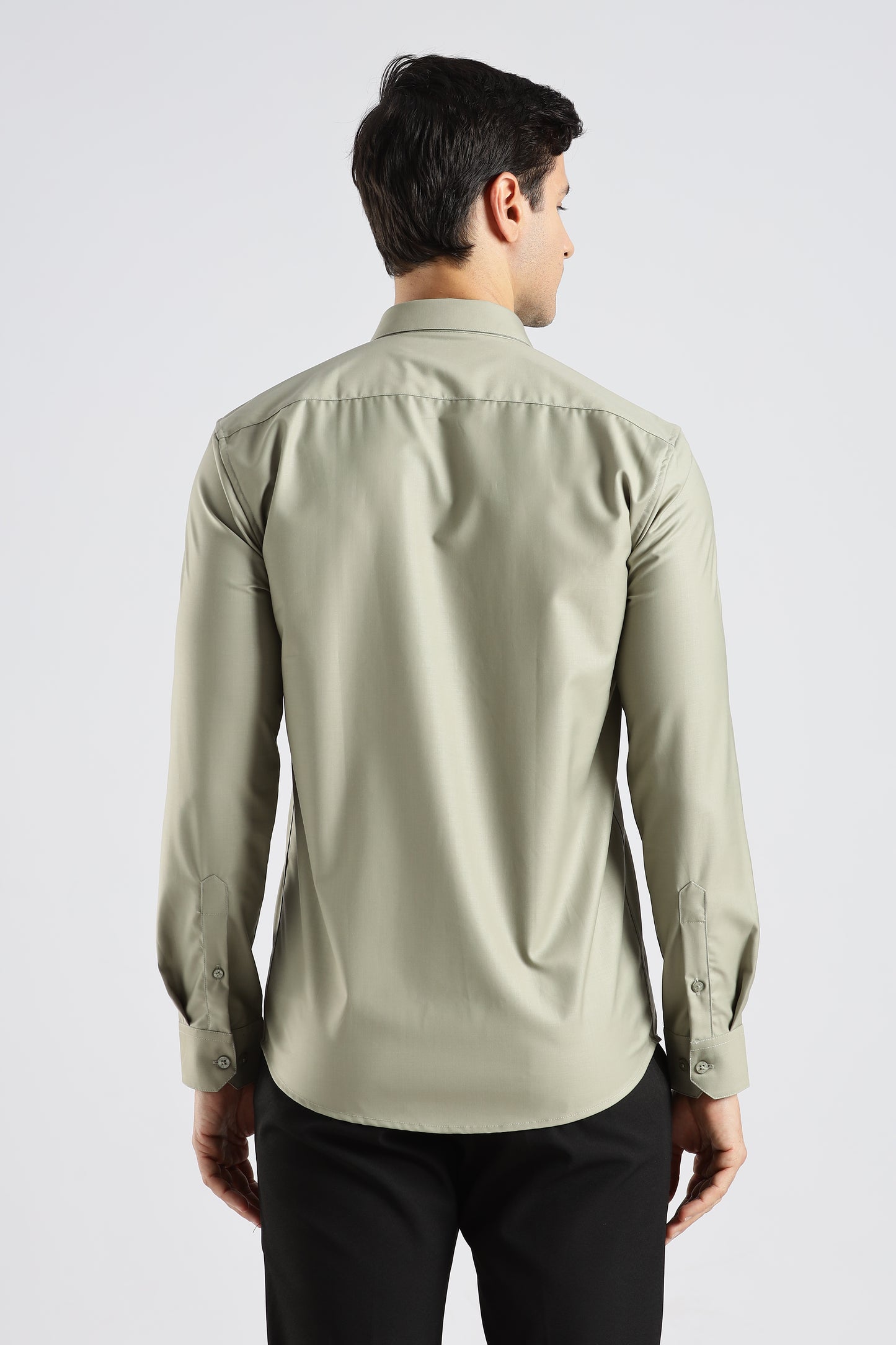 Plain Sage Green Melange Wrinkle Free Shirt