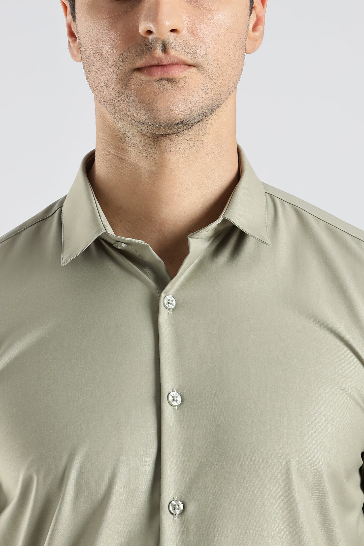 Plain Sage Green Melange Wrinkle Free Shirt