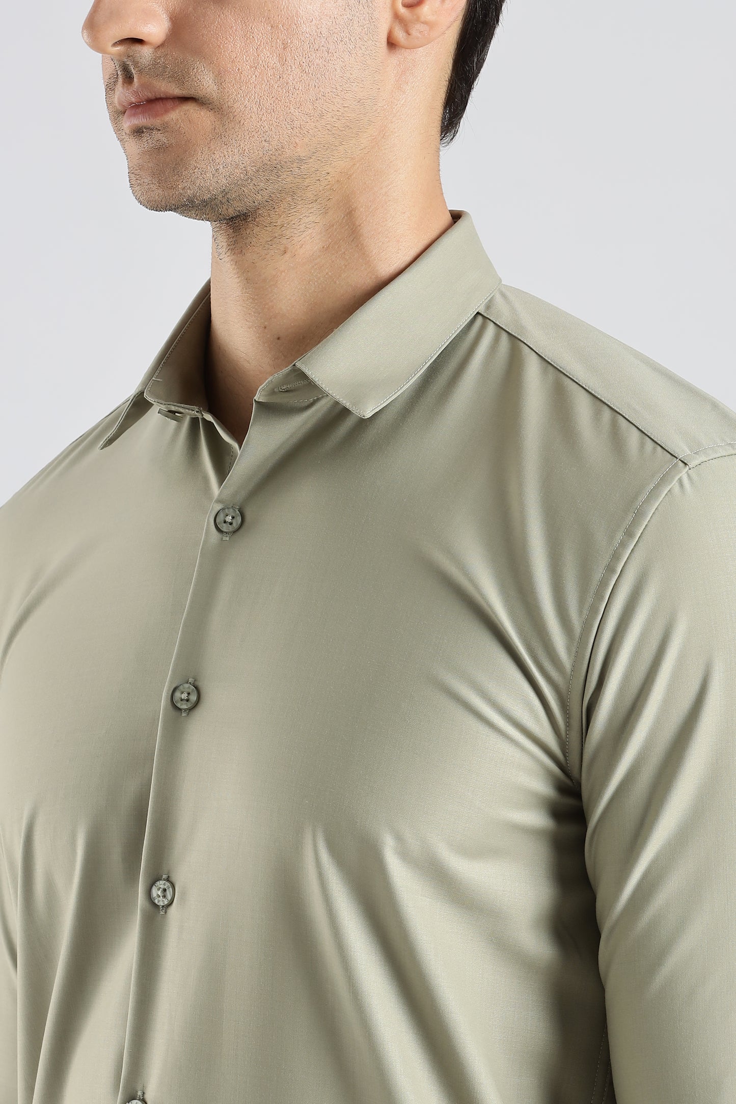Plain Sage Green Melange Wrinkle Free Shirt