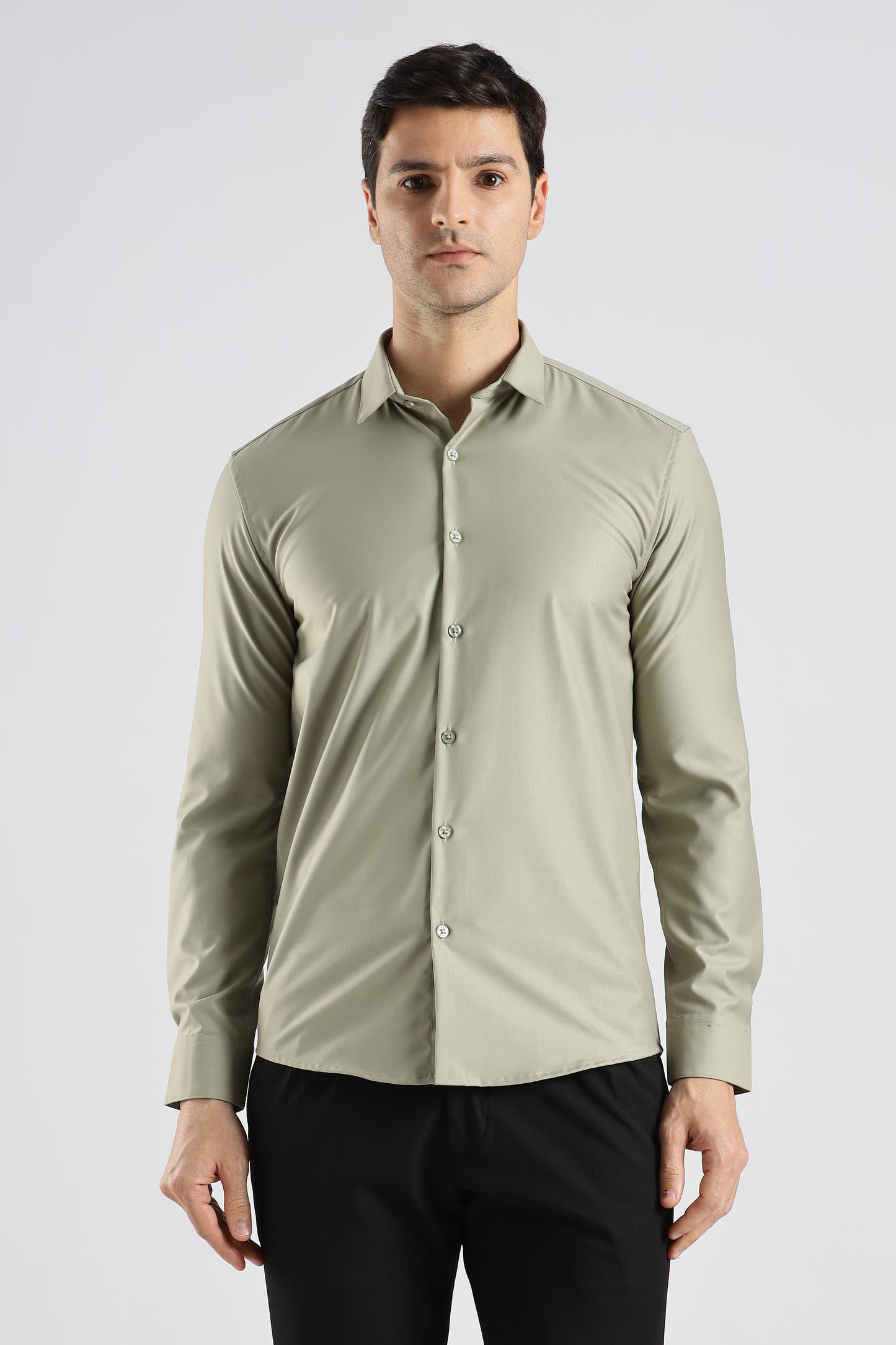 Plain Sage Green Melange Wrinkle Free Shirt