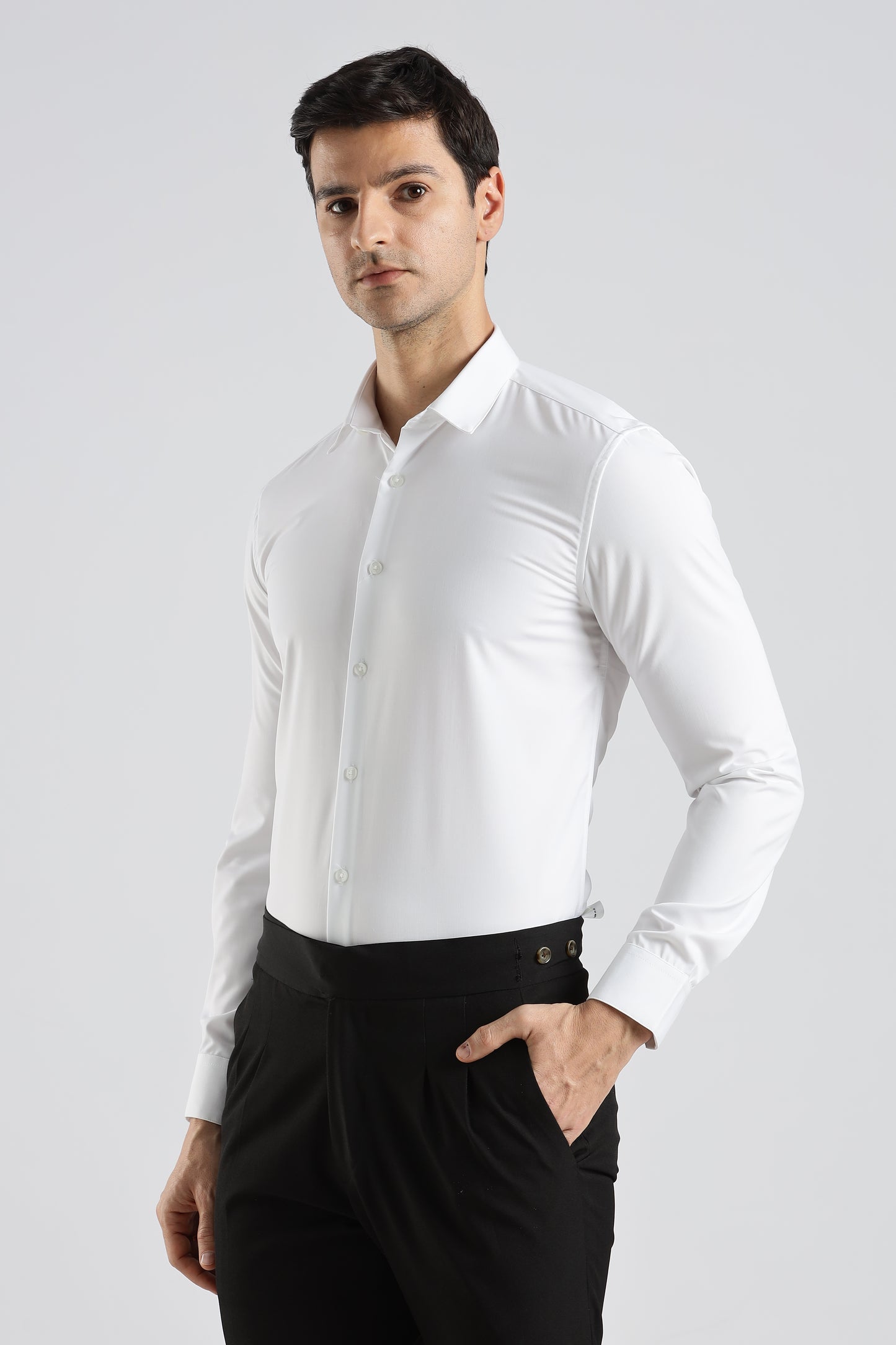 Plain White Melange Wrinkle Free Shirt