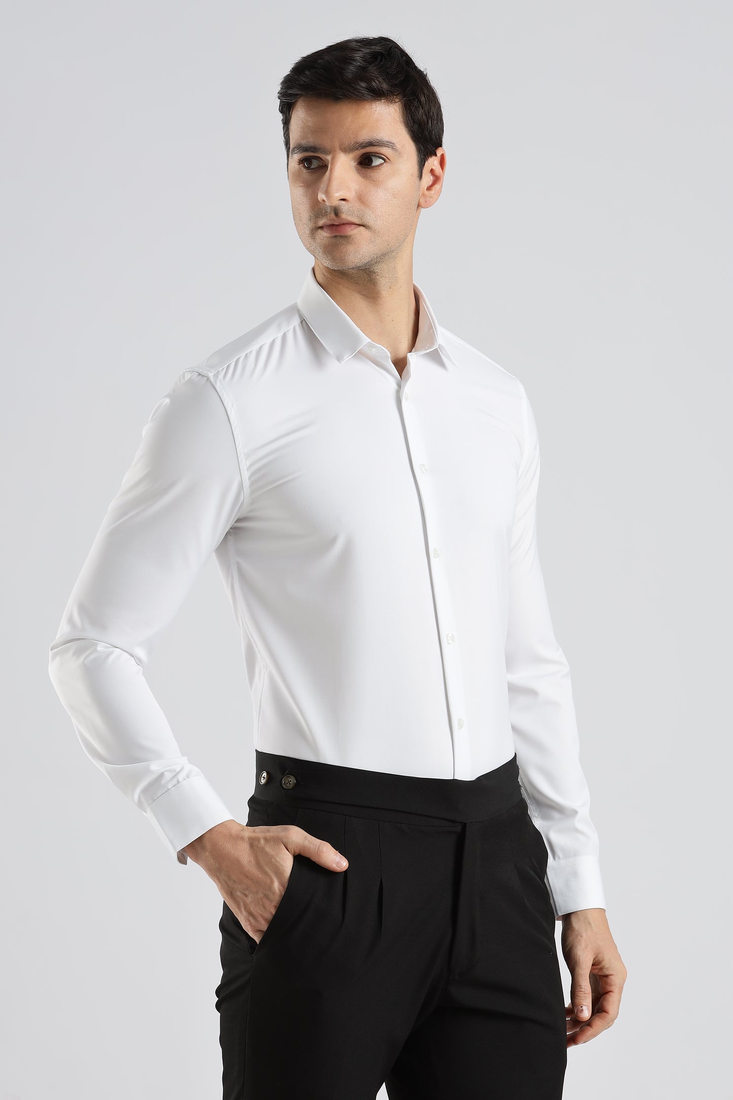 Plain White Melange Wrinkle Free Shirt