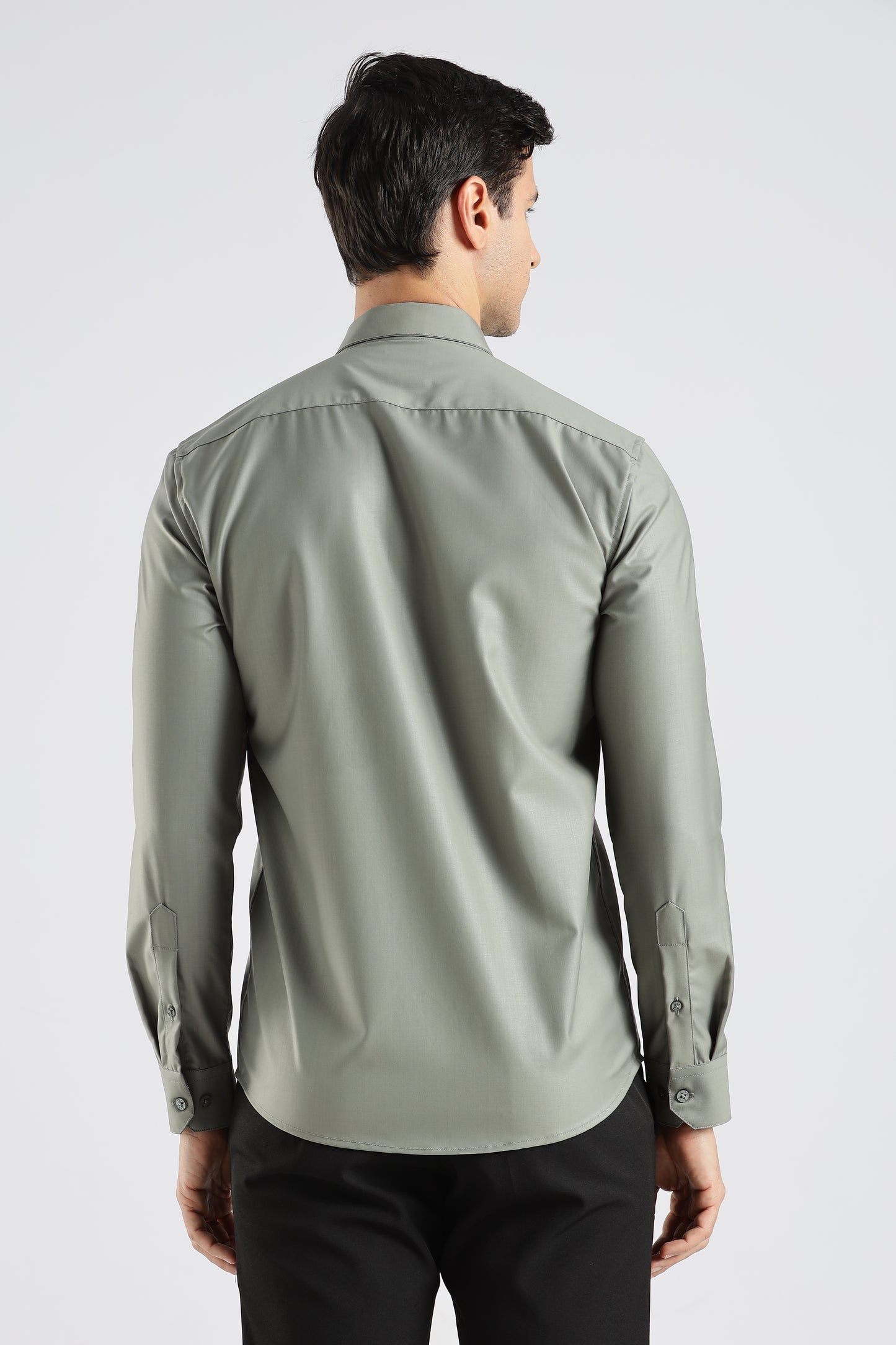 Plain Olive Green Melange Wrinkle Free Shirt