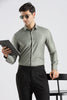 Plain Olive Green Melange Wrinkle Free Shirt