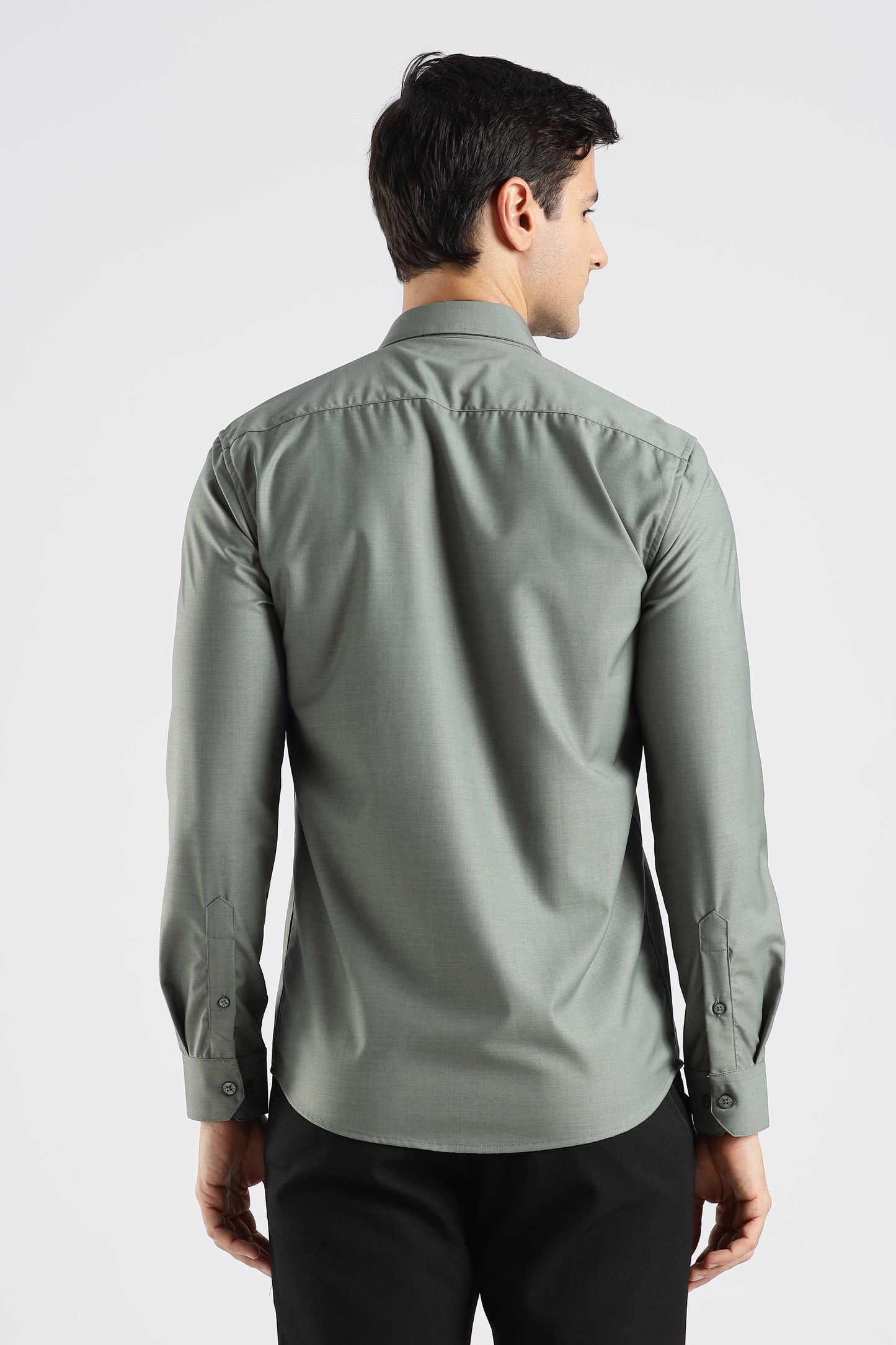 Plain Ash Green Melange Wrinkle Free Shirt