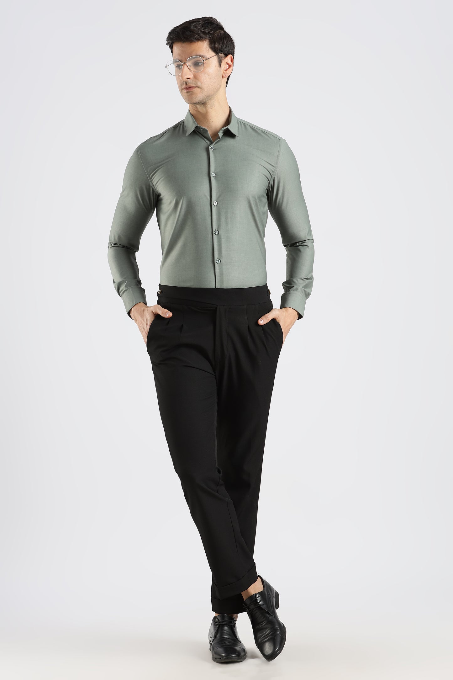 Plain Ash Green Melange Wrinkle Free Shirt