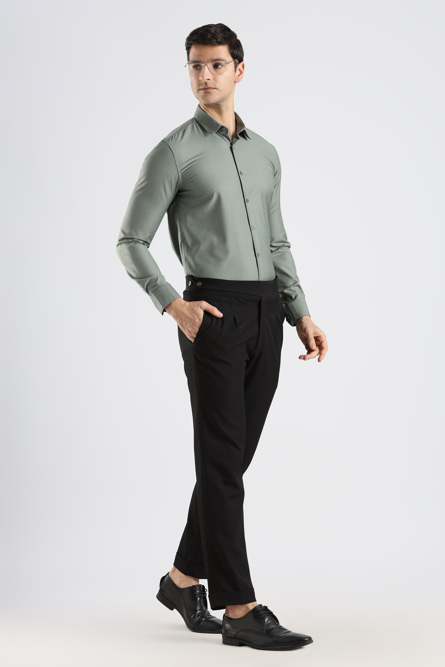 Plain Ash Green Melange Wrinkle Free Shirt