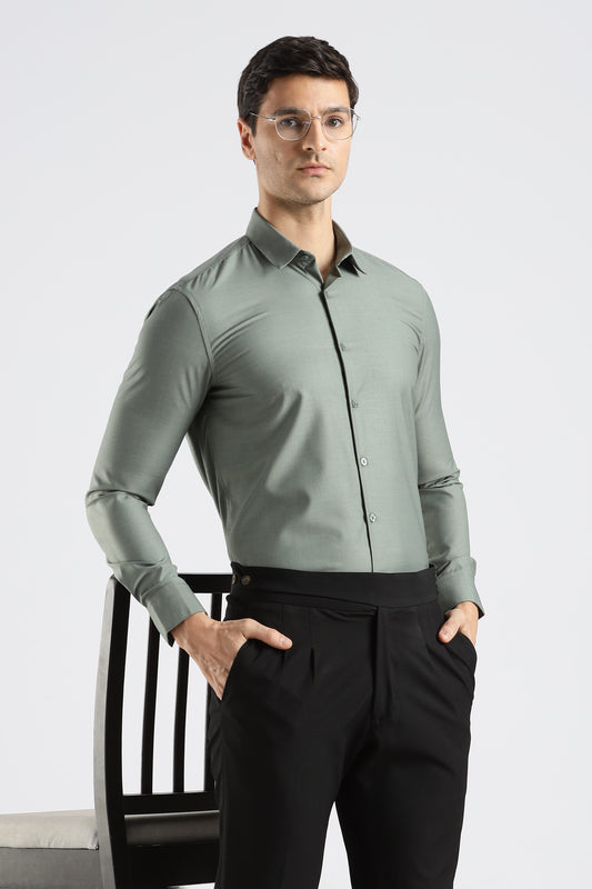 Plain Ash Green Melange Wrinkle Free Shirt