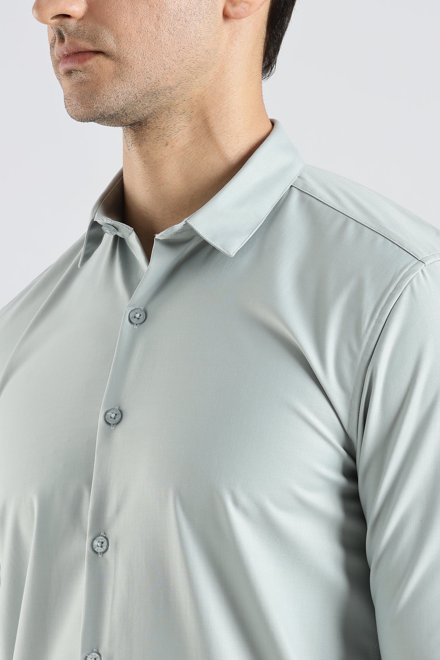 Plain Ice Blue Melange Wrinkle Free Shirt