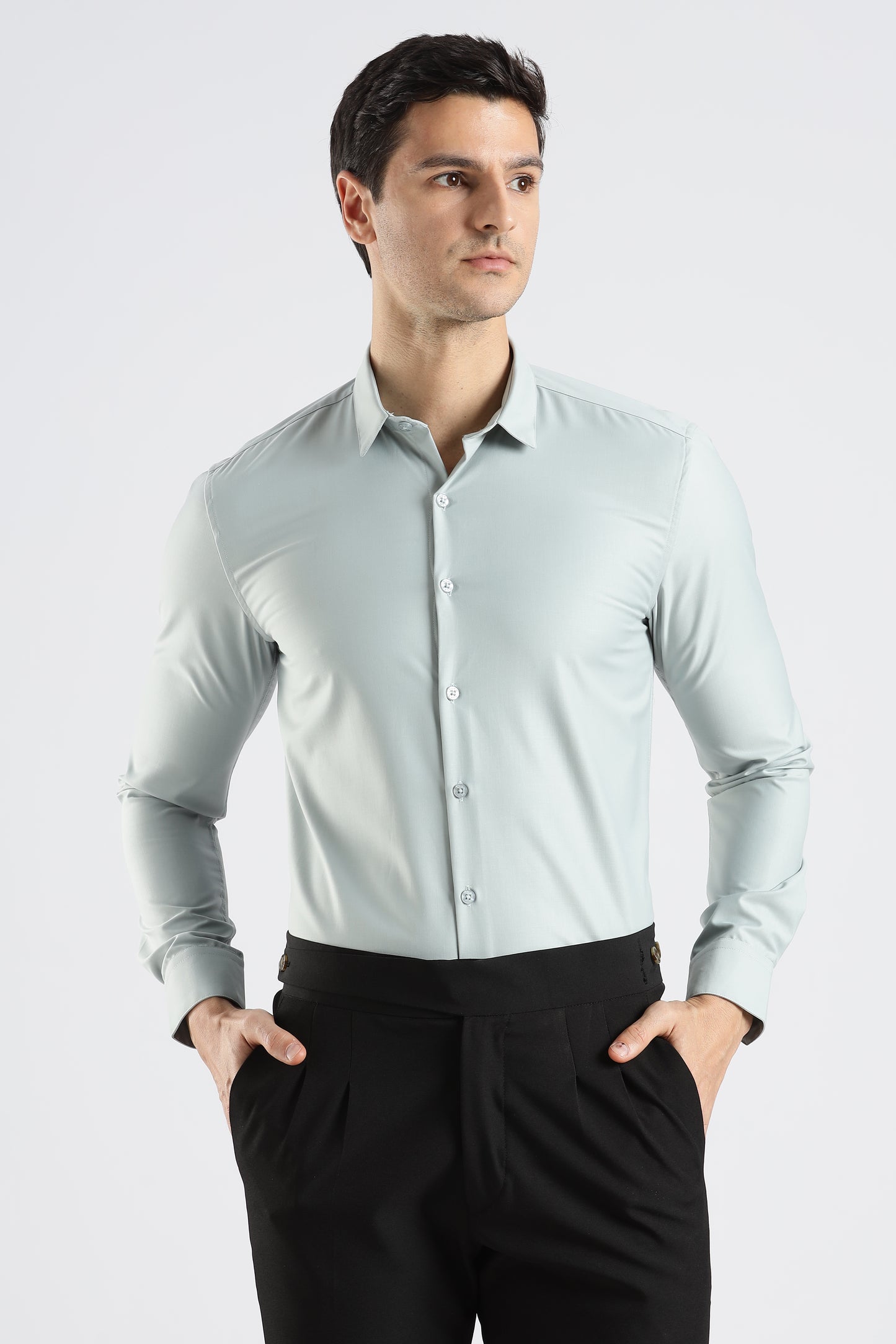 Plain Ice Blue Melange Wrinkle Free Shirt