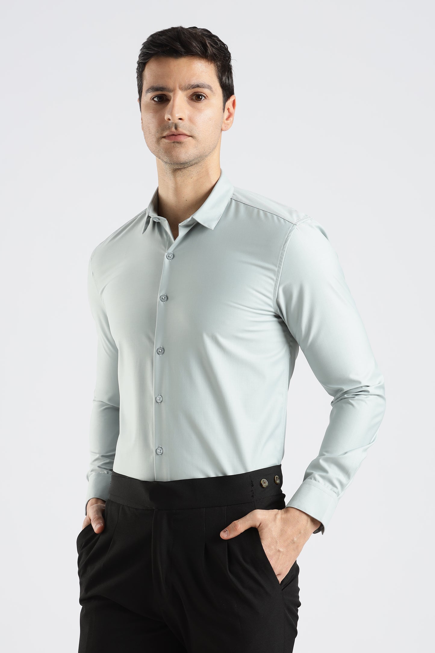 Plain Ice Blue Melange Wrinkle Free Shirt