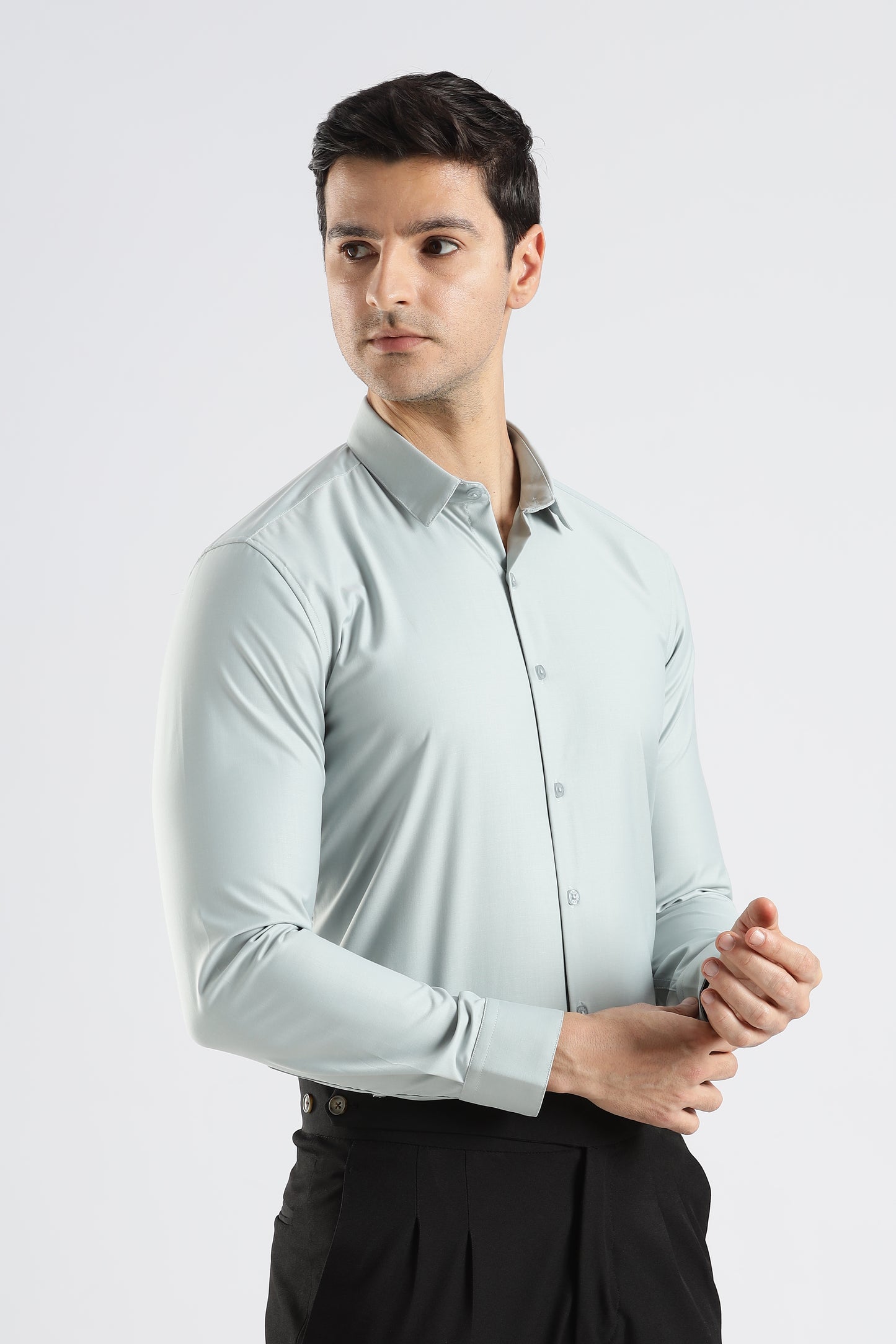 Plain Ice Blue Melange Wrinkle Free Shirt