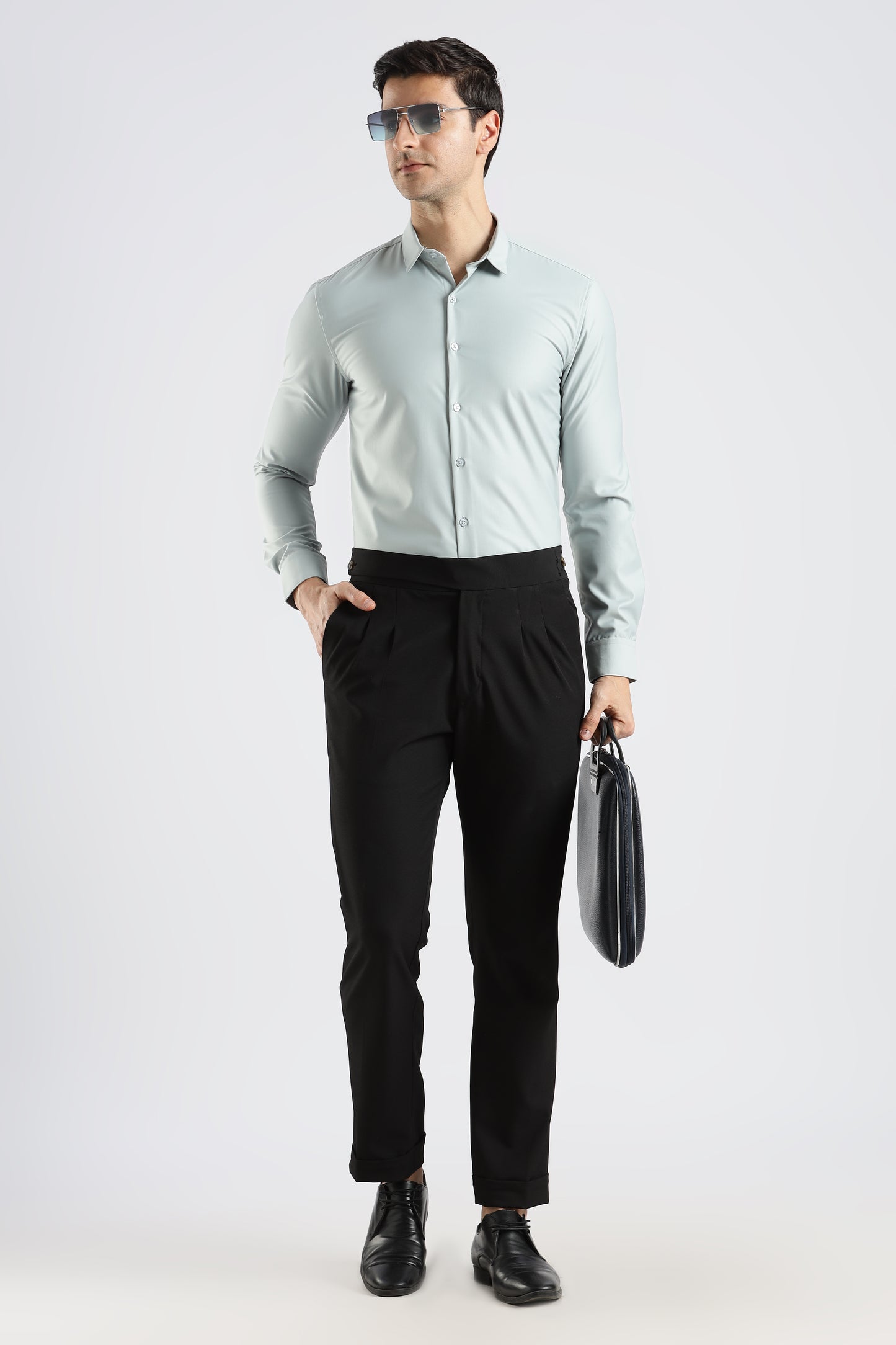 Plain Ice Blue Melange Wrinkle Free Shirt