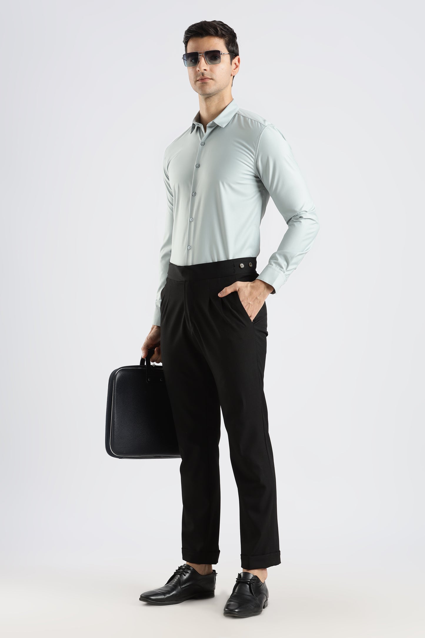 Plain Ice Blue Melange Wrinkle Free Shirt