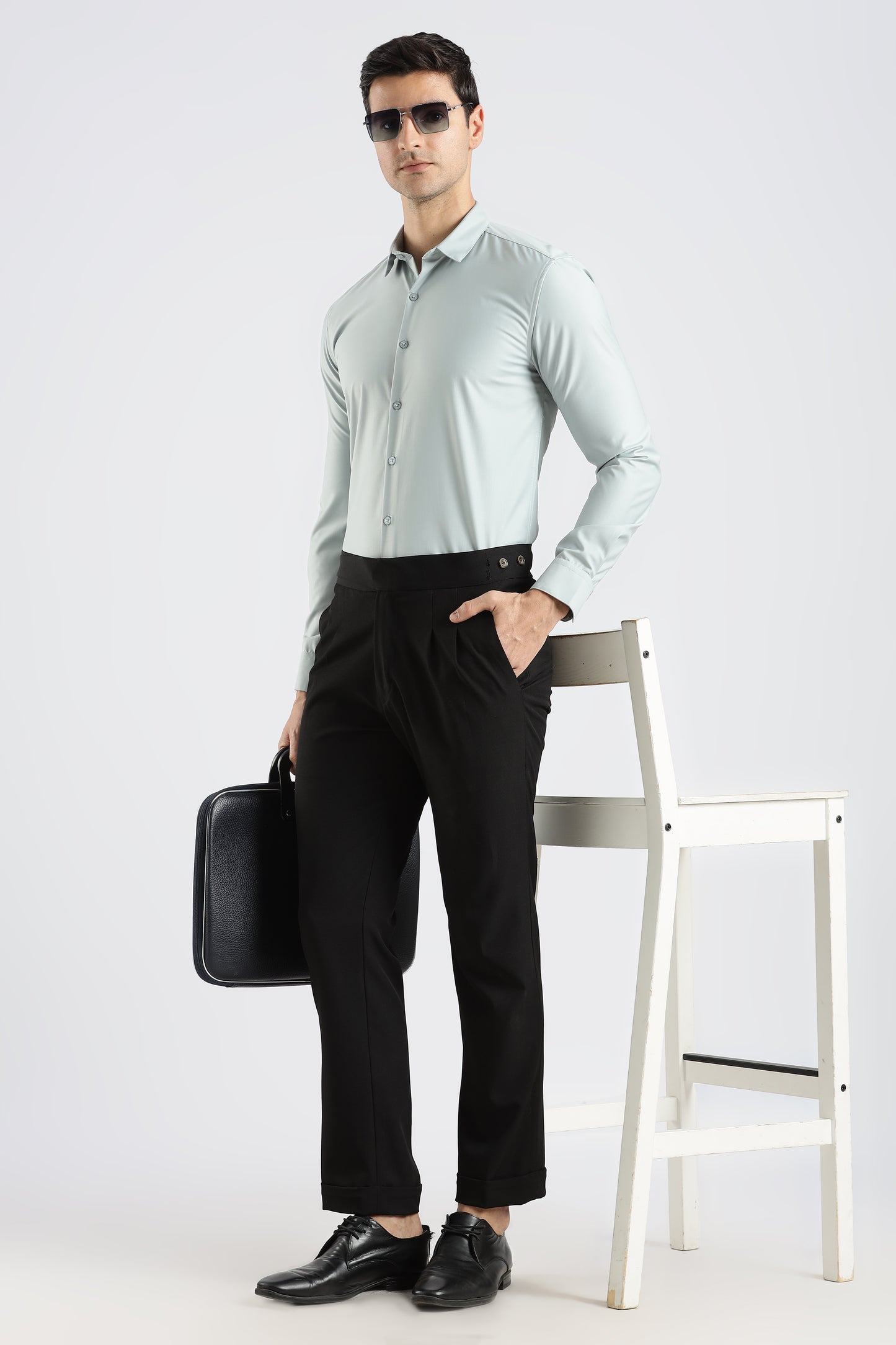 Plain Ice Blue Melange Wrinkle Free Shirt