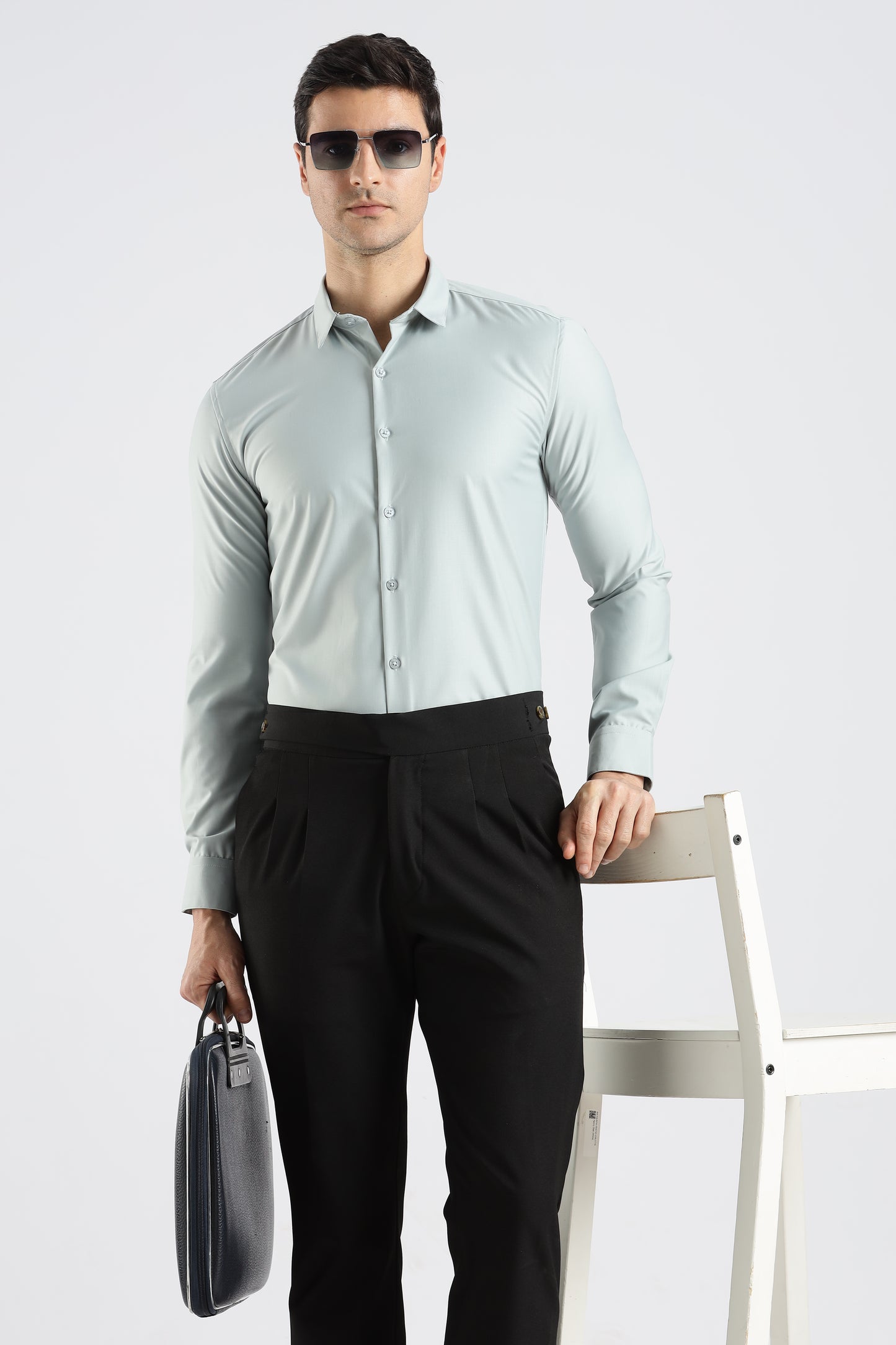 Plain Ice Blue Melange Wrinkle Free Shirt