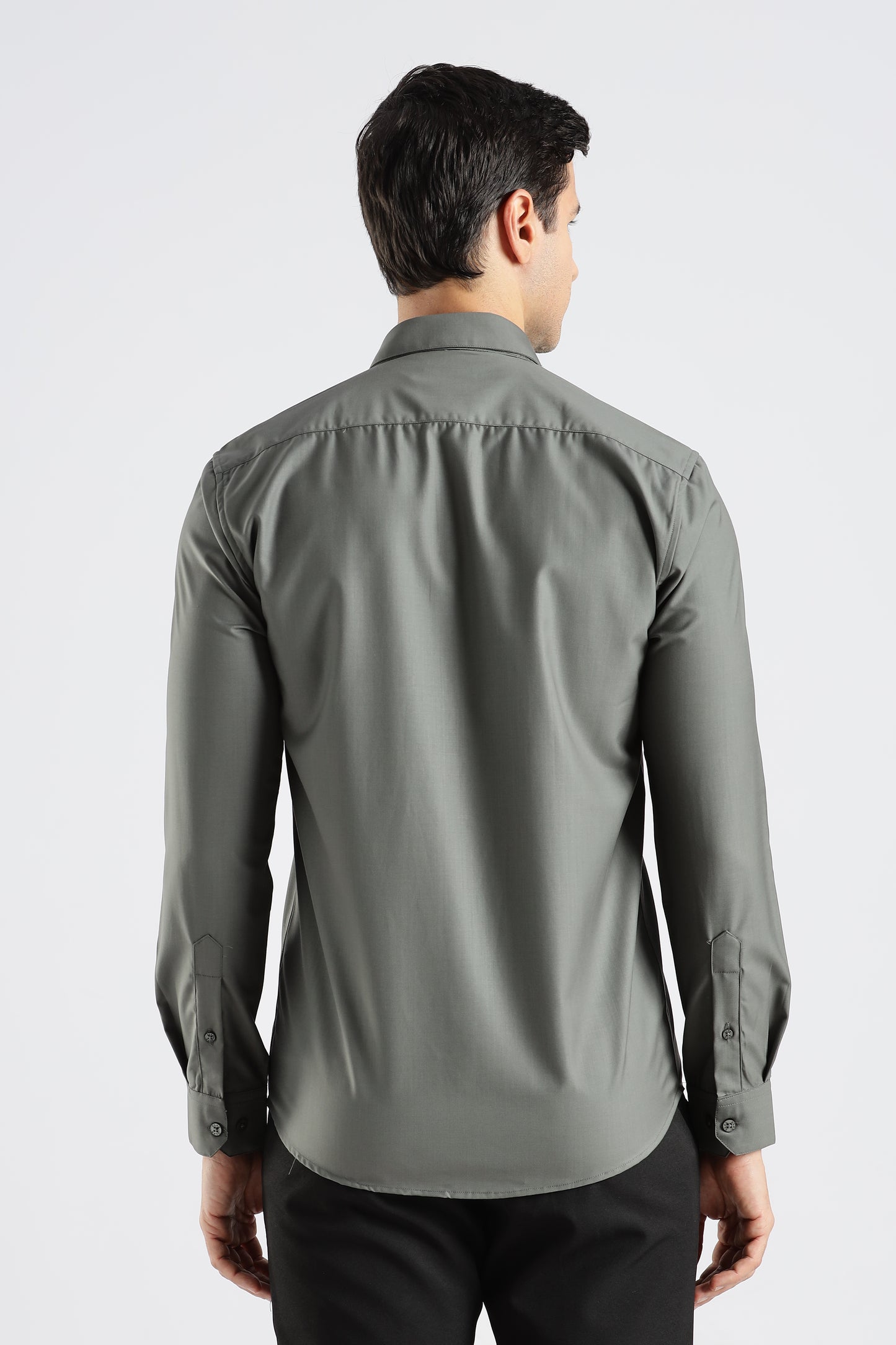 Plain Steel Grey Melange Wrinkle Free Shirt