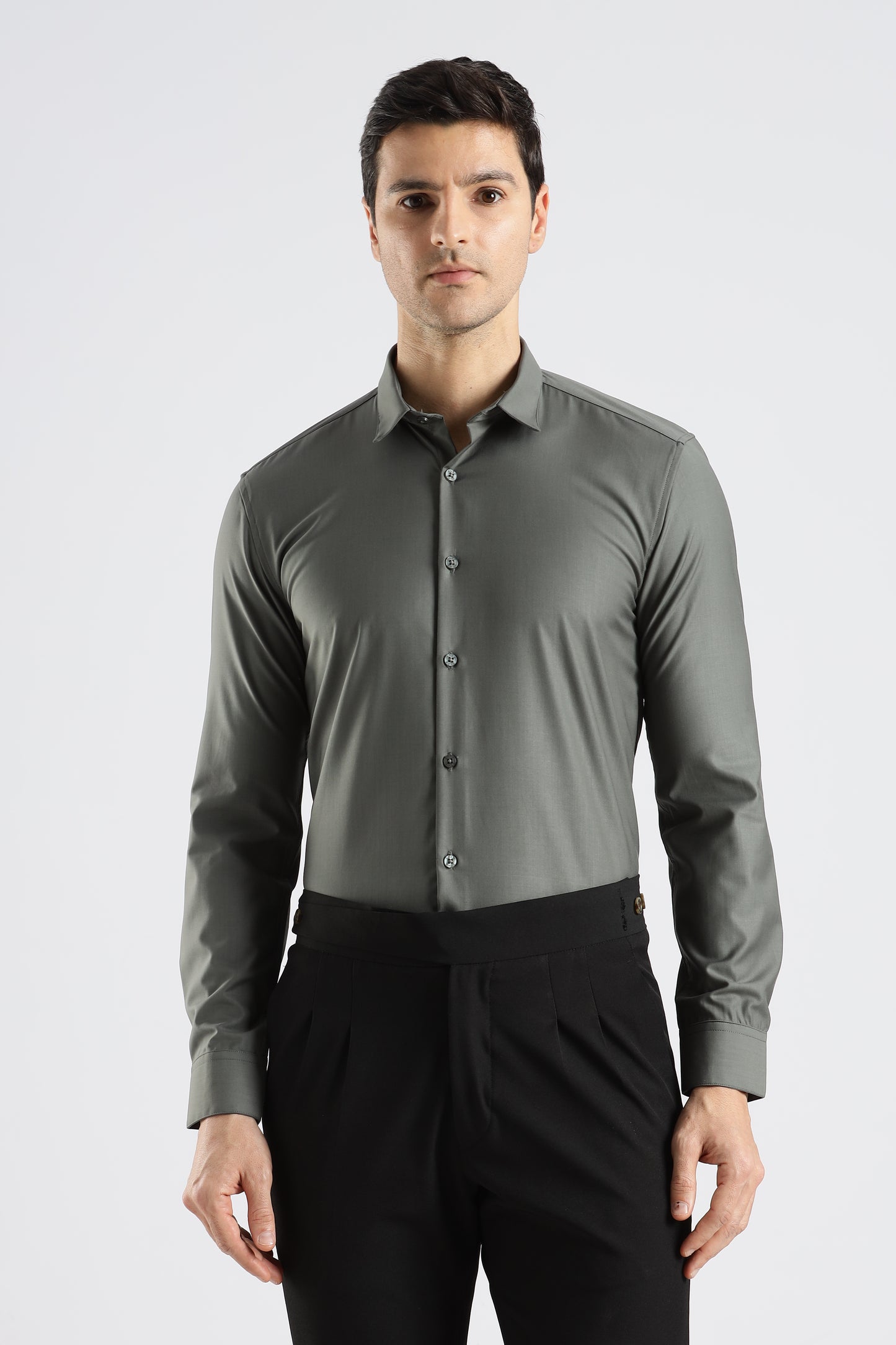 Plain Steel Grey Melange Wrinkle Free Shirt