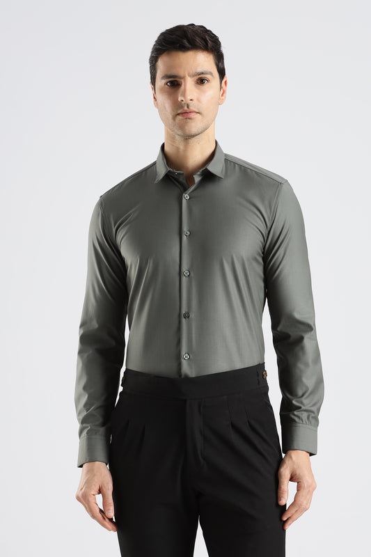 Plain Steel Grey Melange Wrinkle Free Shirt