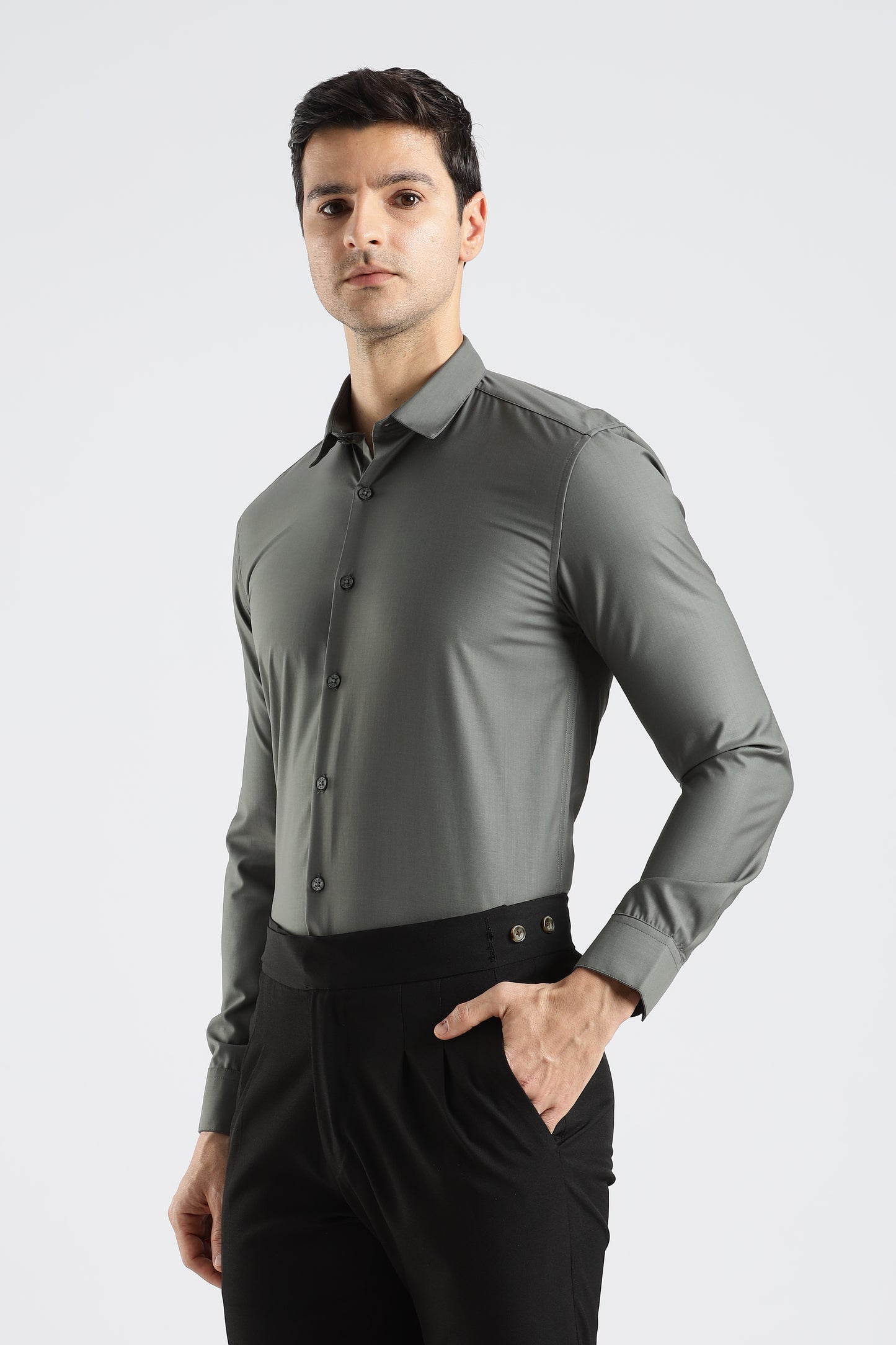 Plain Steel Grey Melange Wrinkle Free Shirt