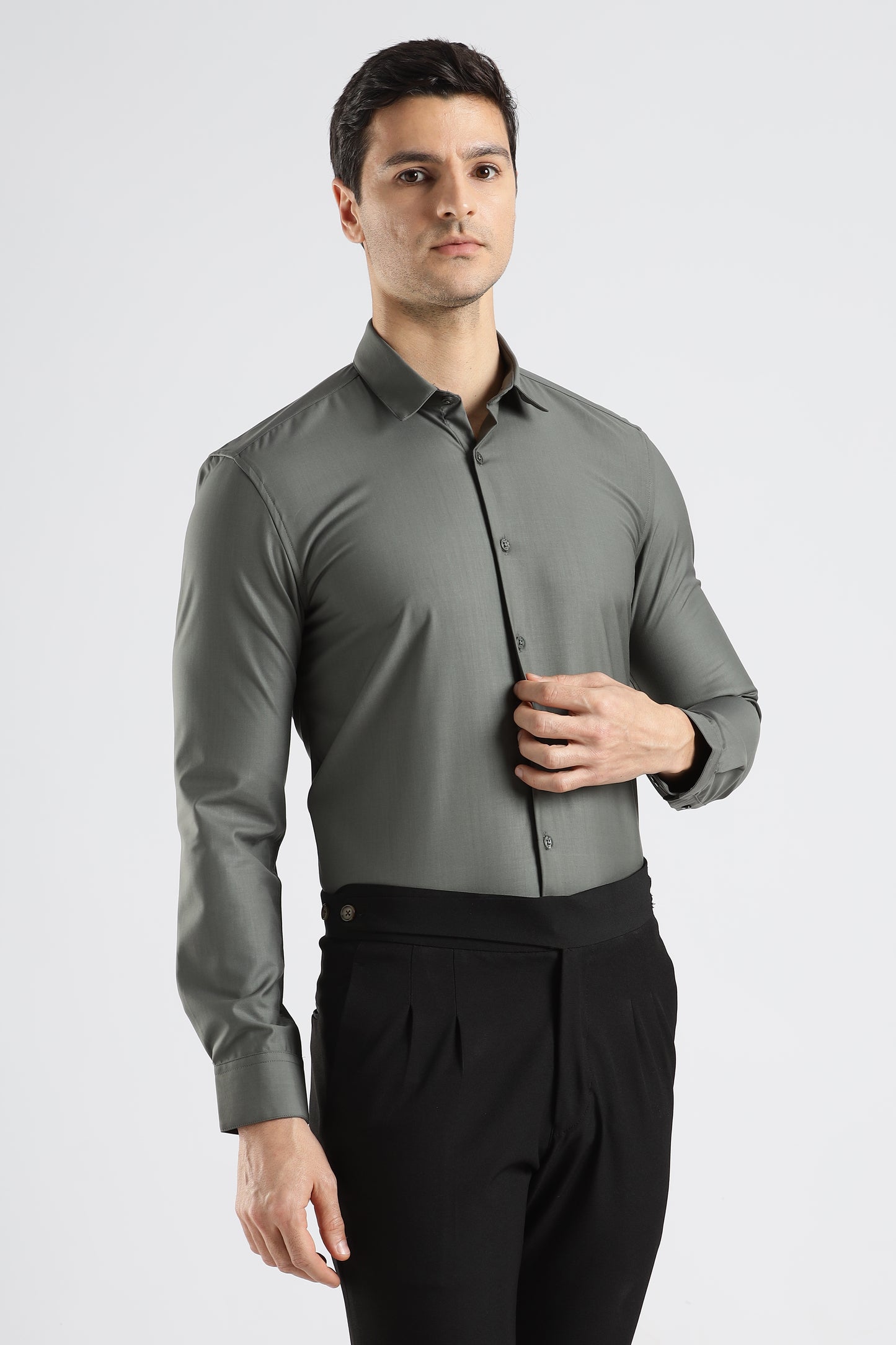 Plain Steel Grey Melange Wrinkle Free Shirt