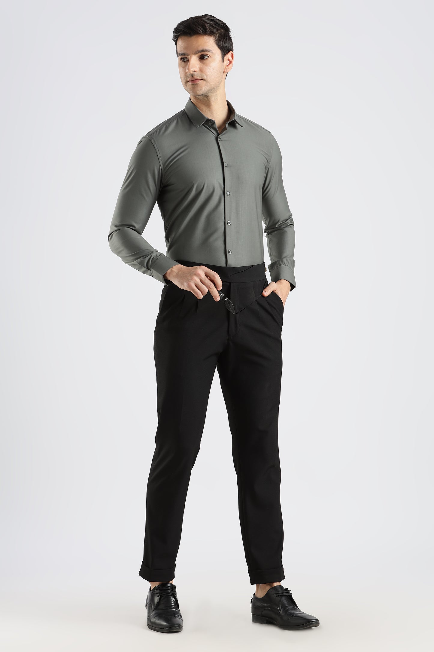 Plain Steel Grey Melange Wrinkle Free Shirt