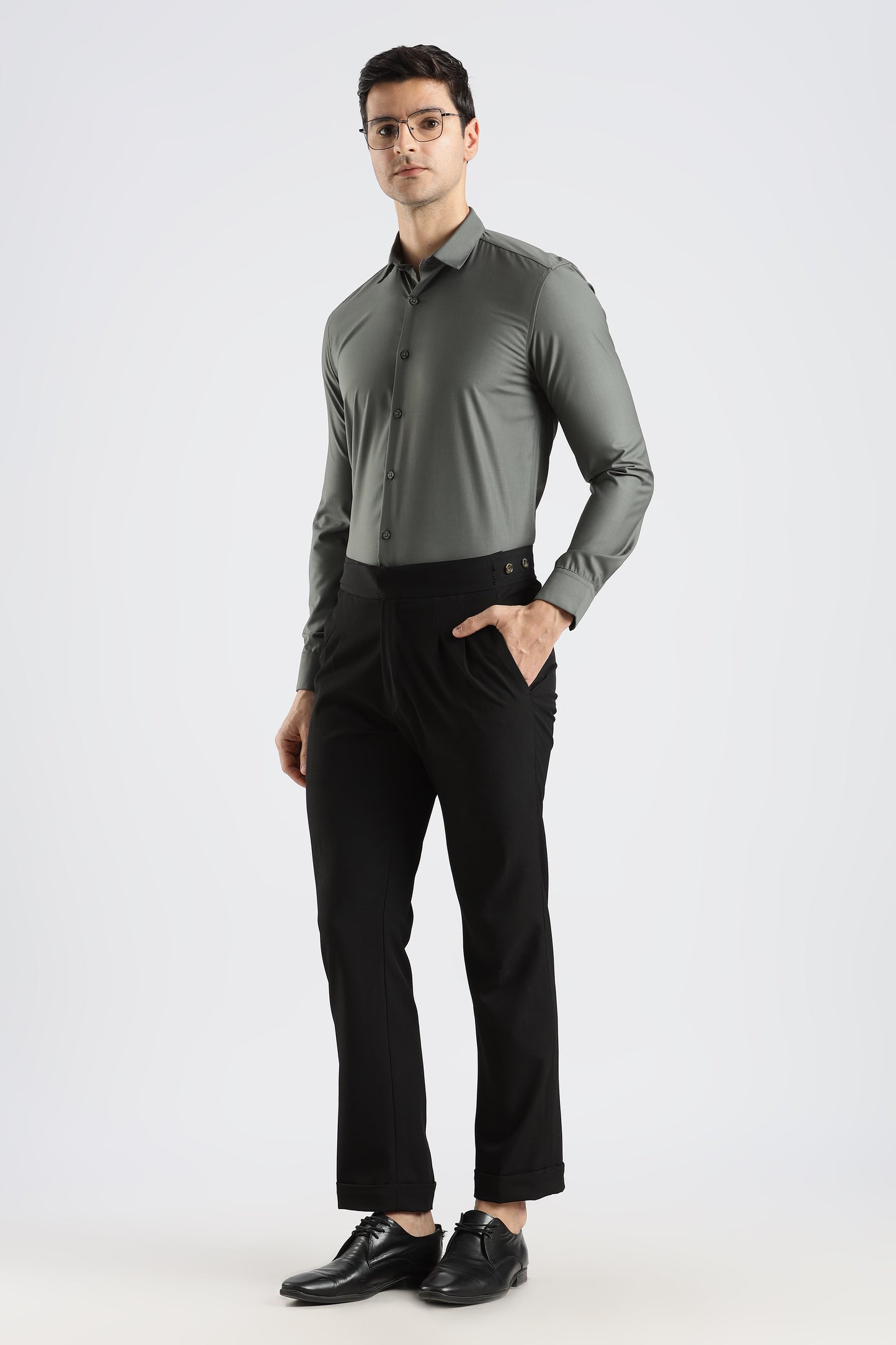 Plain Steel Grey Melange Wrinkle Free Shirt