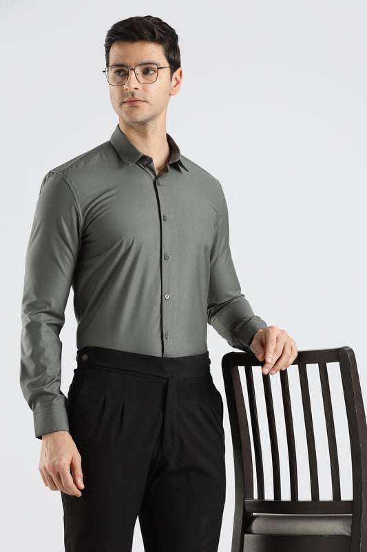 Plain Steel Grey Melange Wrinkle Free Shirt