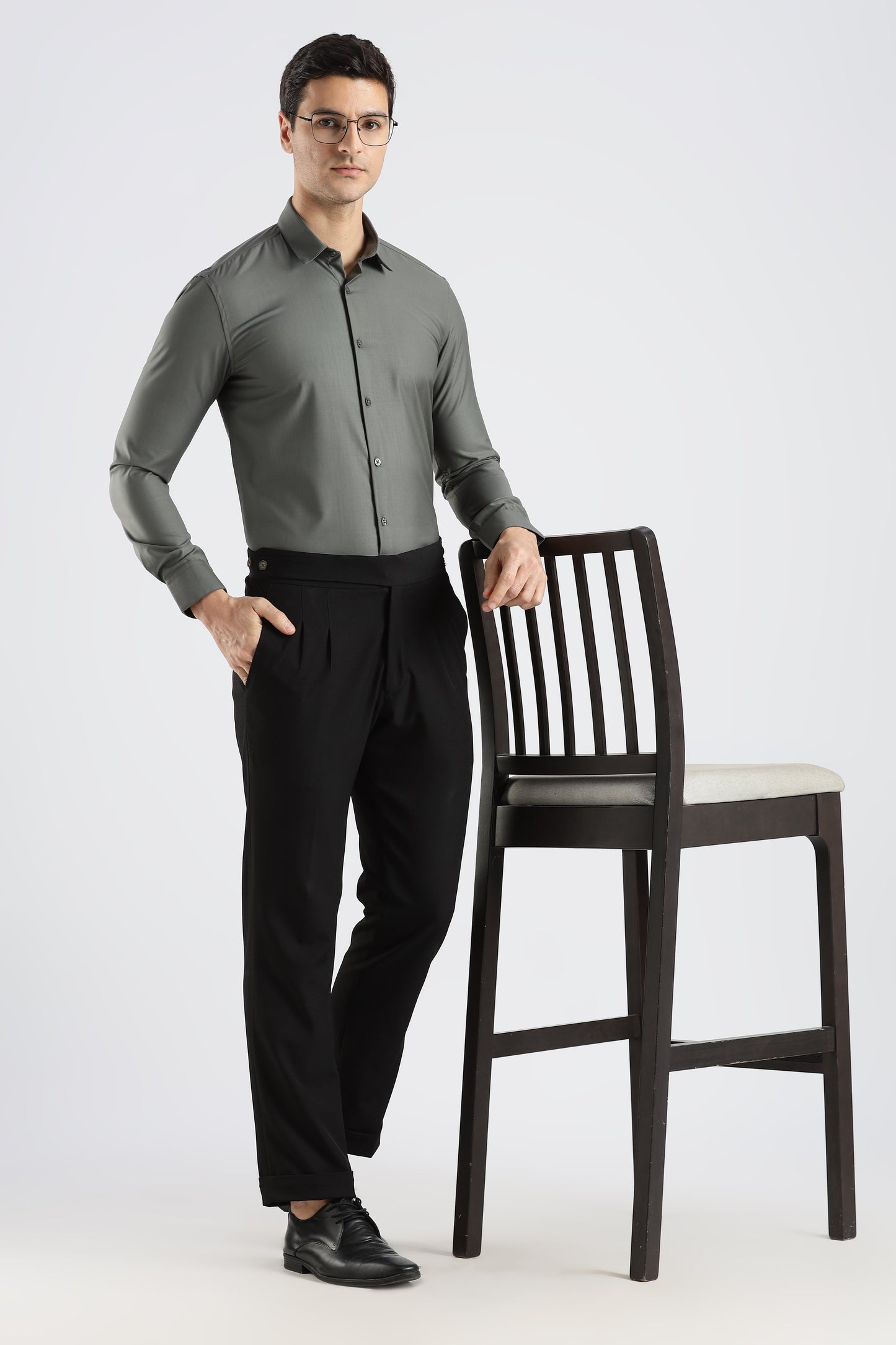 Plain Steel Grey Melange Wrinkle Free Shirt