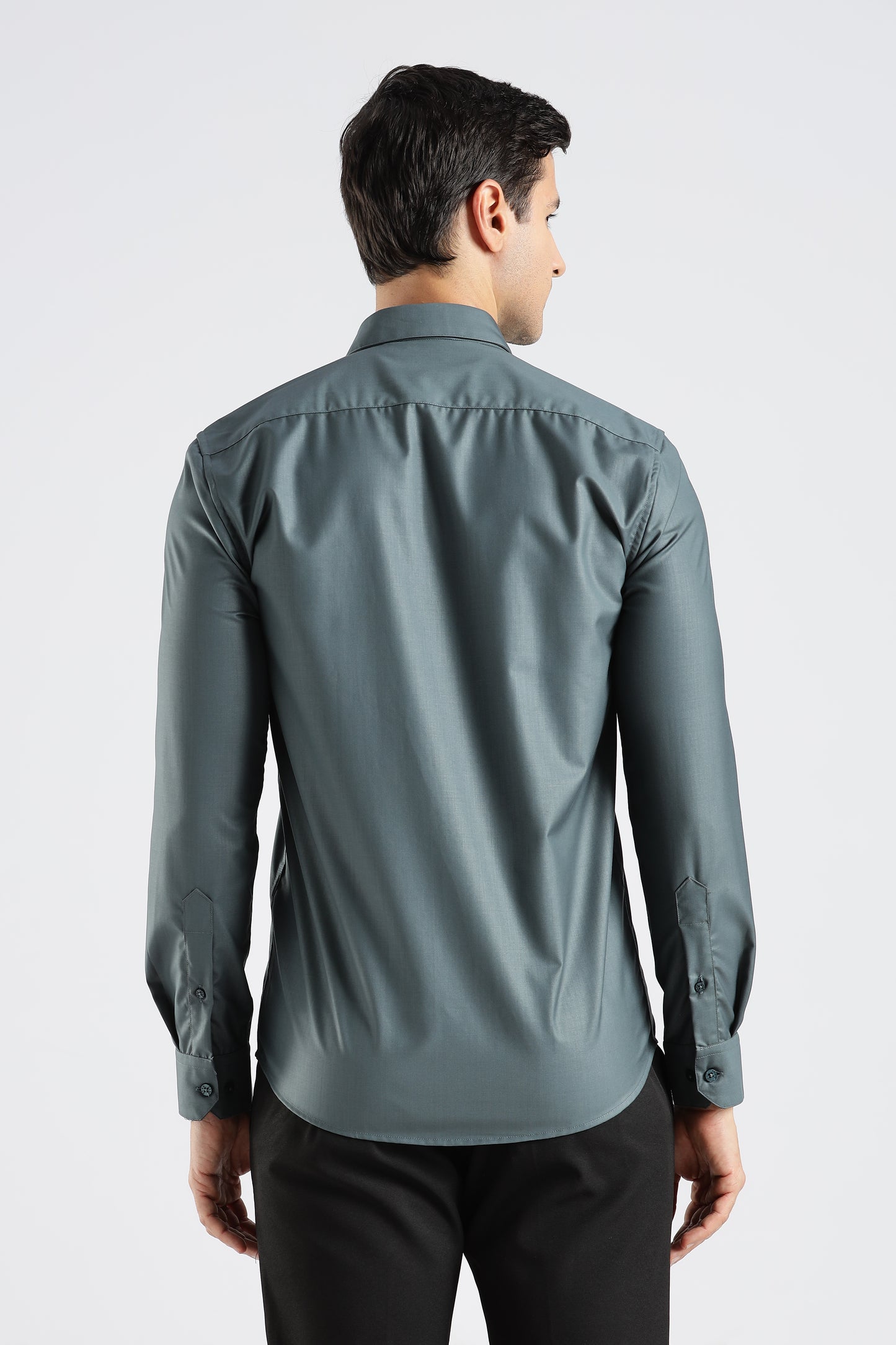 Plain Teal Grey Melange Wrinkle Free Shirt