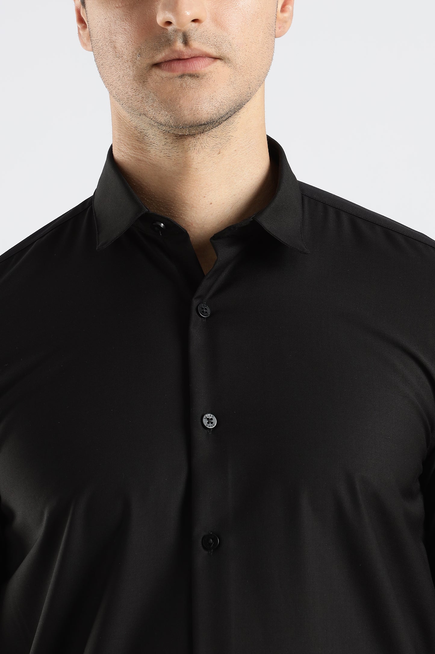 Plain Black Melange Wrinkle Free Shirt