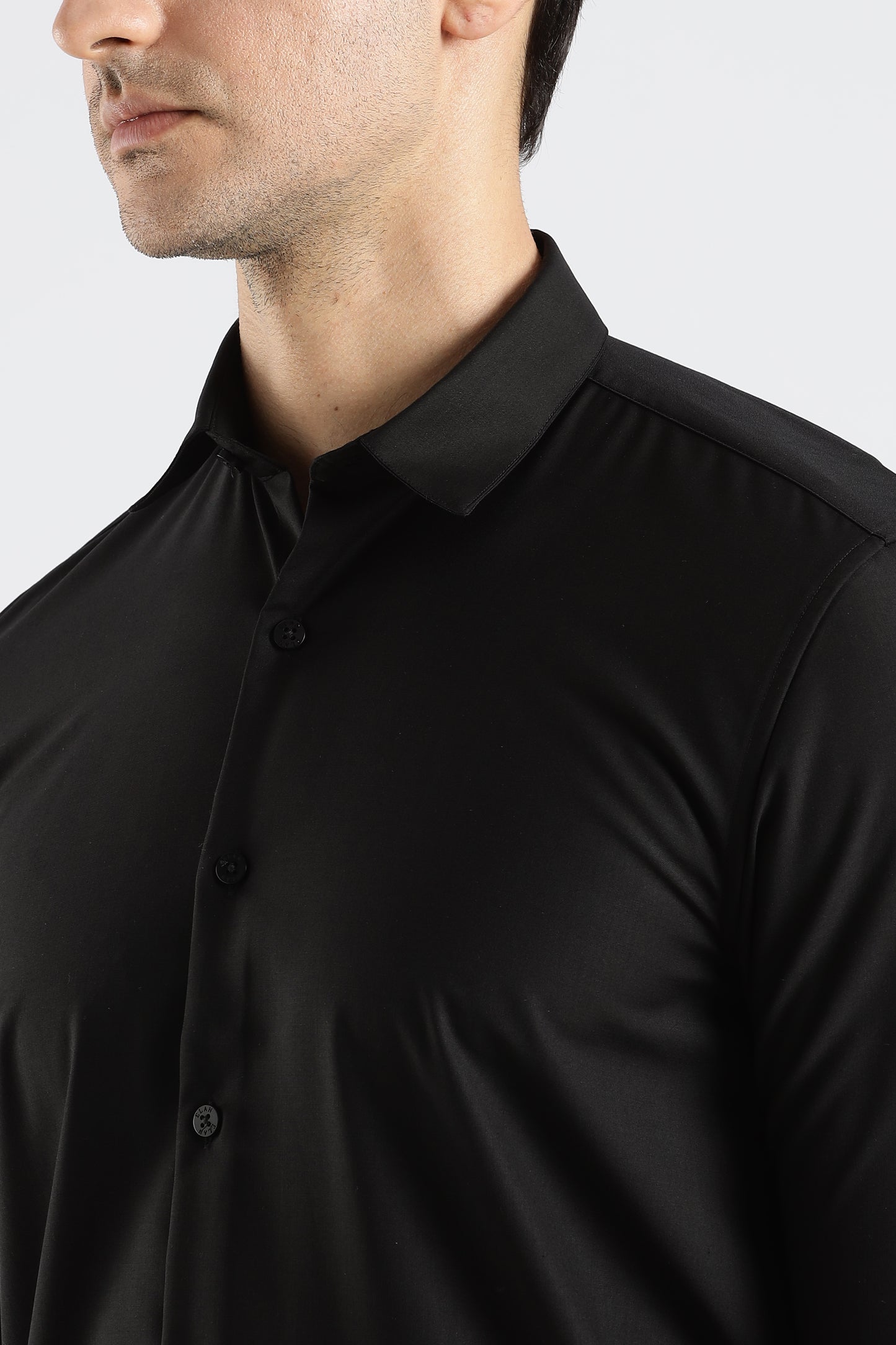 Plain Black Melange Wrinkle Free Shirt