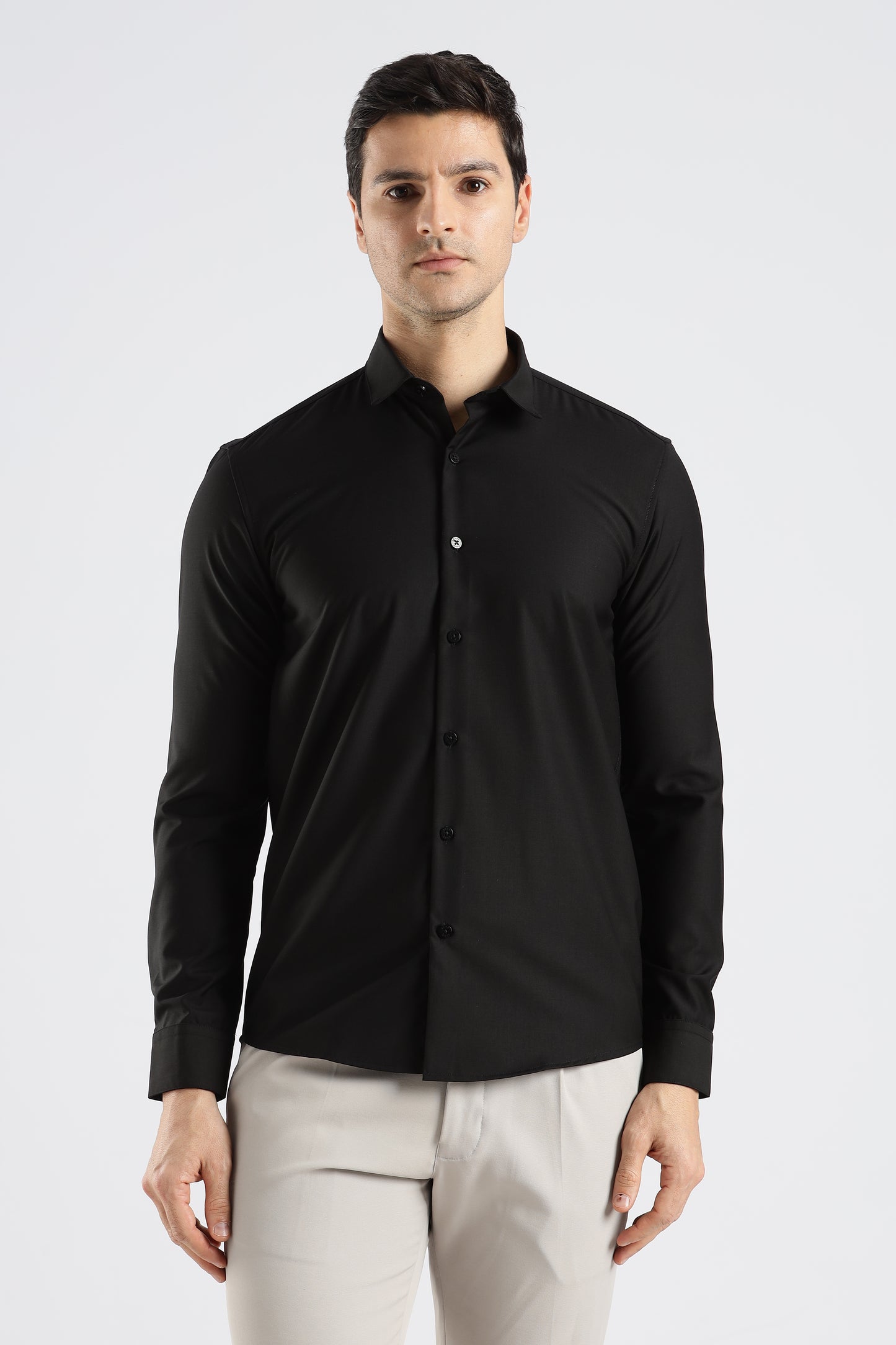 Plain Black Melange Wrinkle Free Shirt