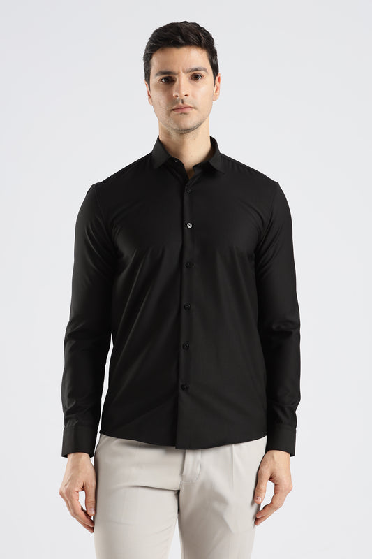 Plain Black Melange Wrinkle Free Shirt