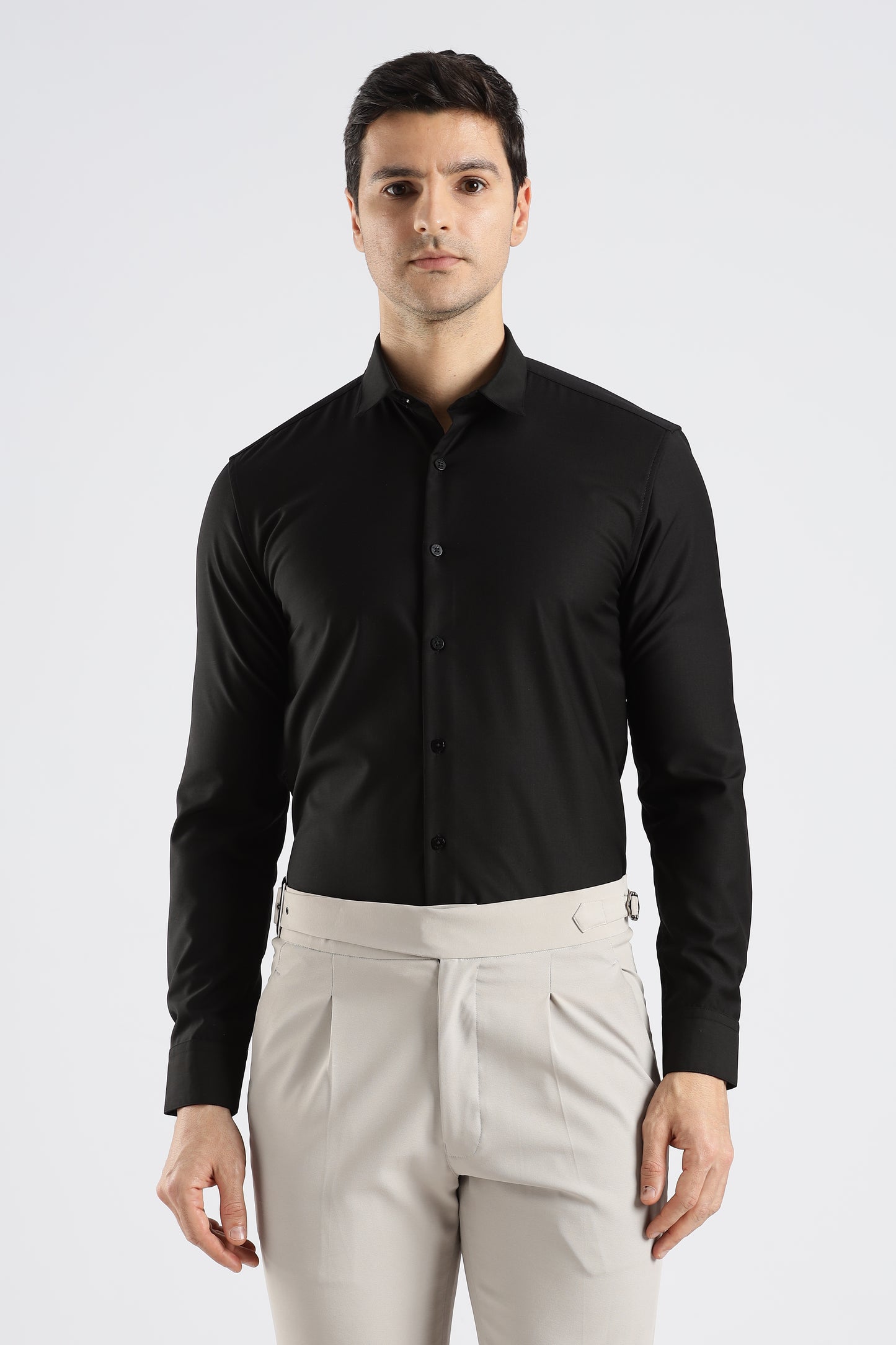 Plain Black Melange Wrinkle Free Shirt