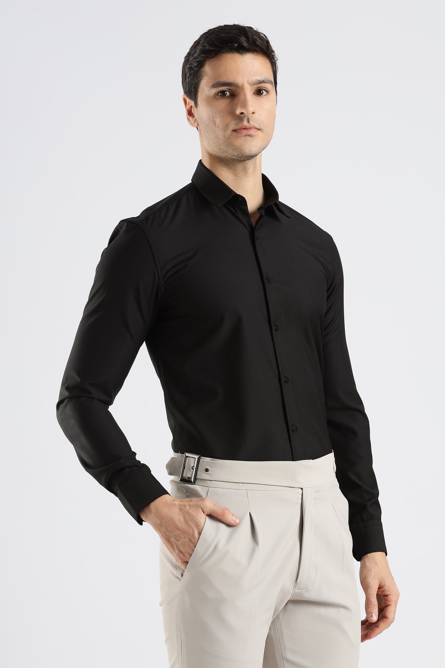 Plain Black Melange Wrinkle Free Shirt