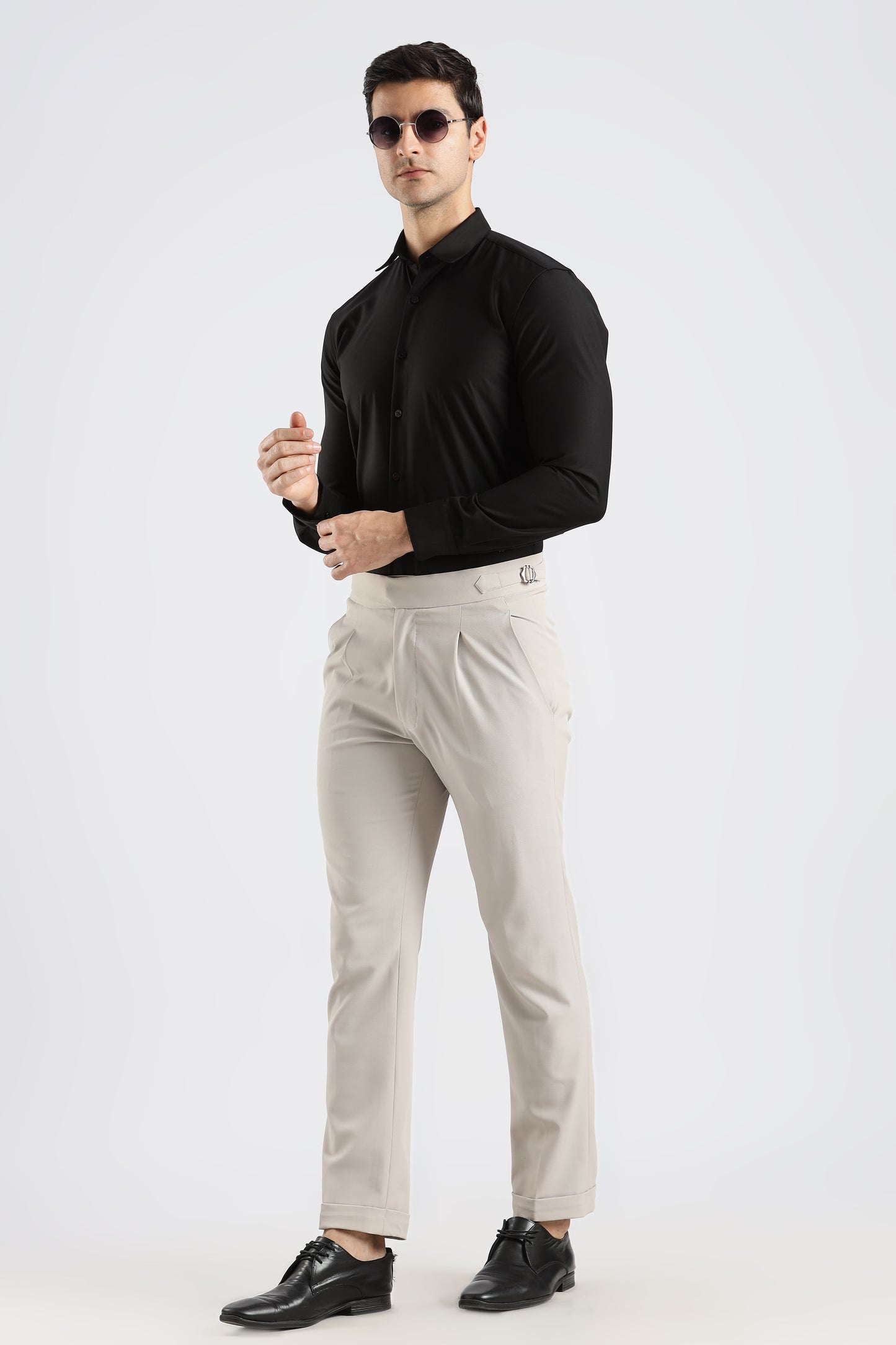 Plain Black Melange Wrinkle Free Shirt