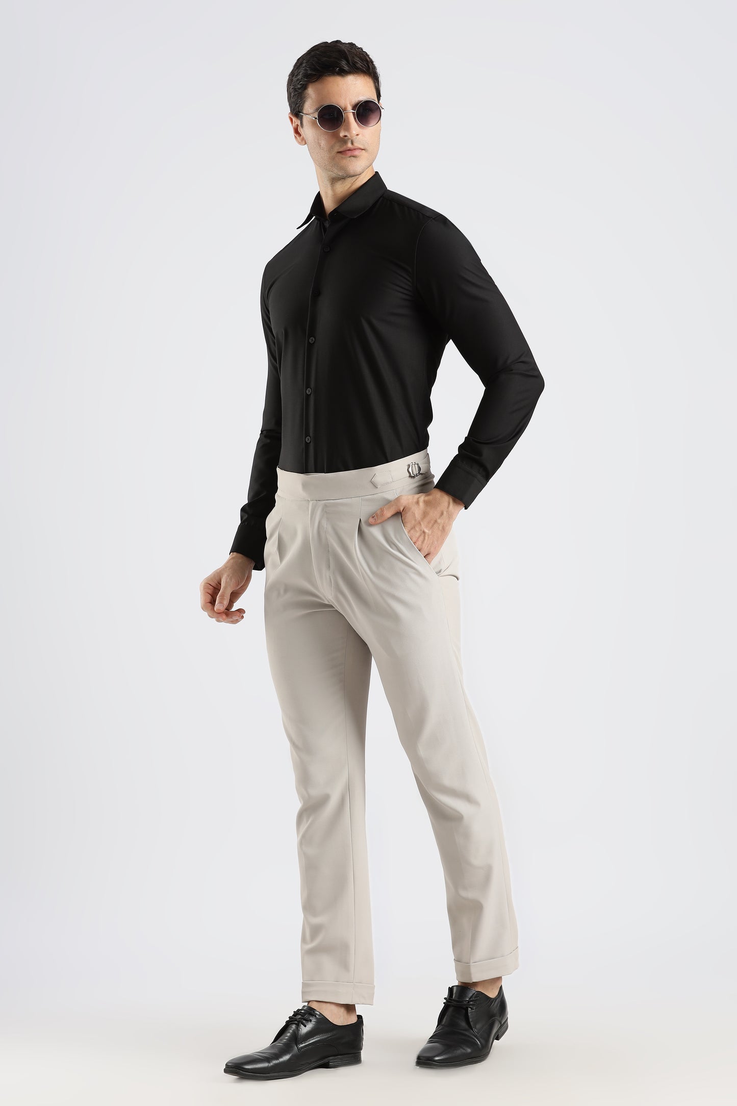 Plain Black Melange Wrinkle Free Shirt