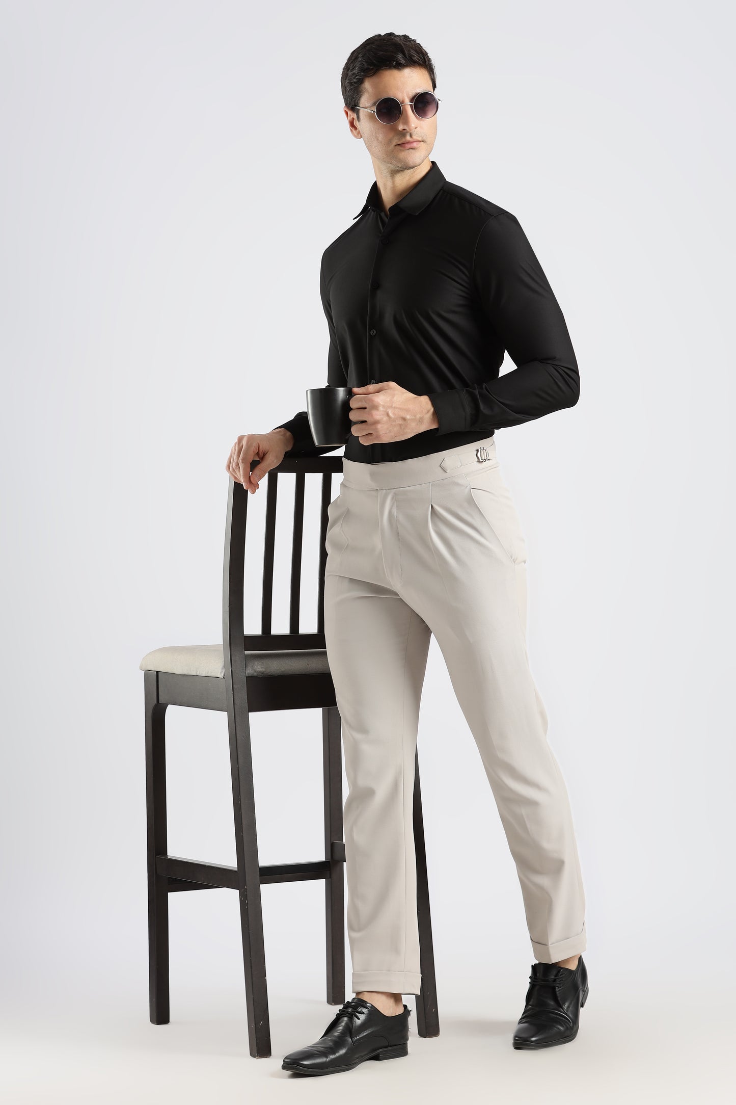 Plain Black Melange Wrinkle Free Shirt