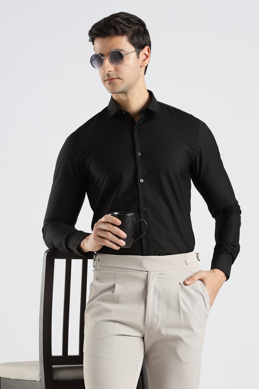 Plain Black Melange Wrinkle Free Shirt