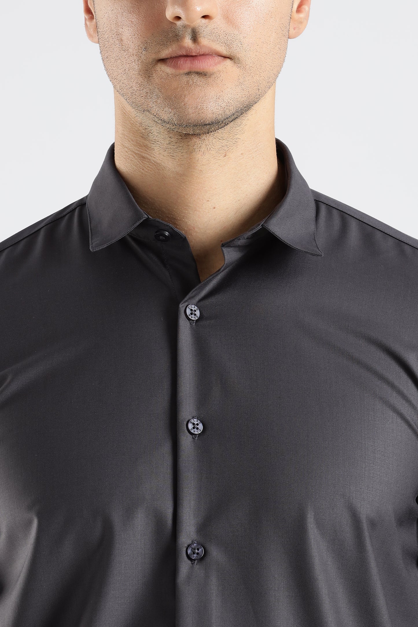Plain Charcoal Grey Melange Wrinkle Free Shirt