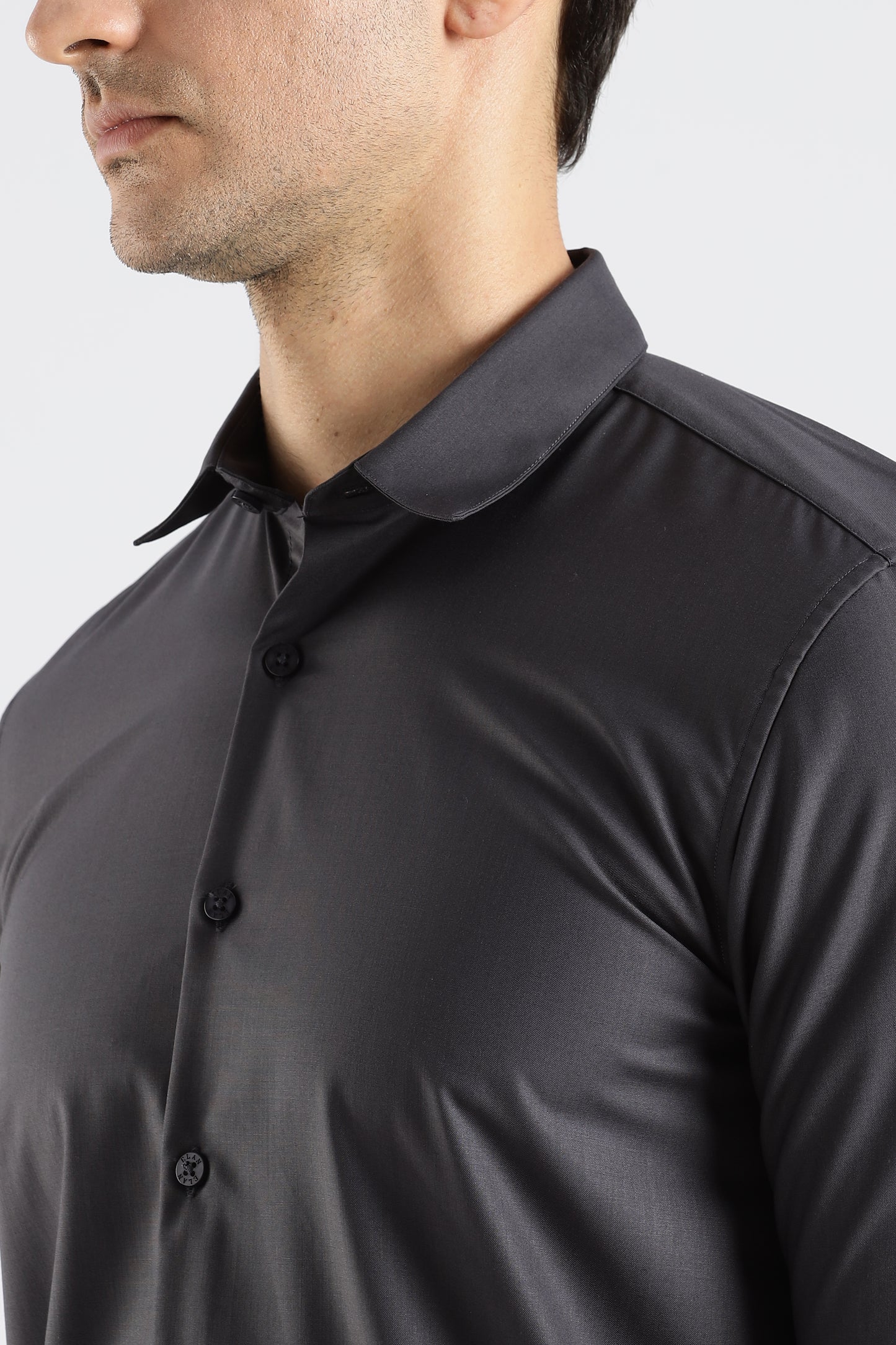 Plain Charcoal Grey Melange Wrinkle Free Shirt