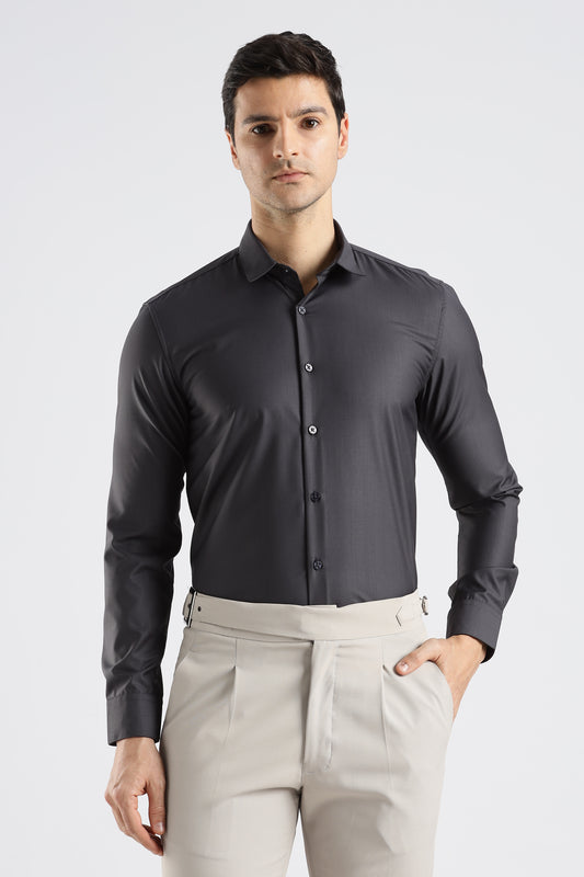 Plain Charcoal Grey Melange Wrinkle Free Shirt
