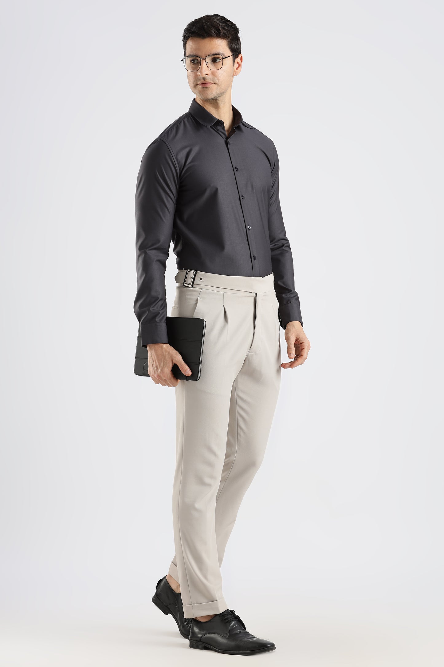 Plain Charcoal Grey Melange Wrinkle Free Shirt