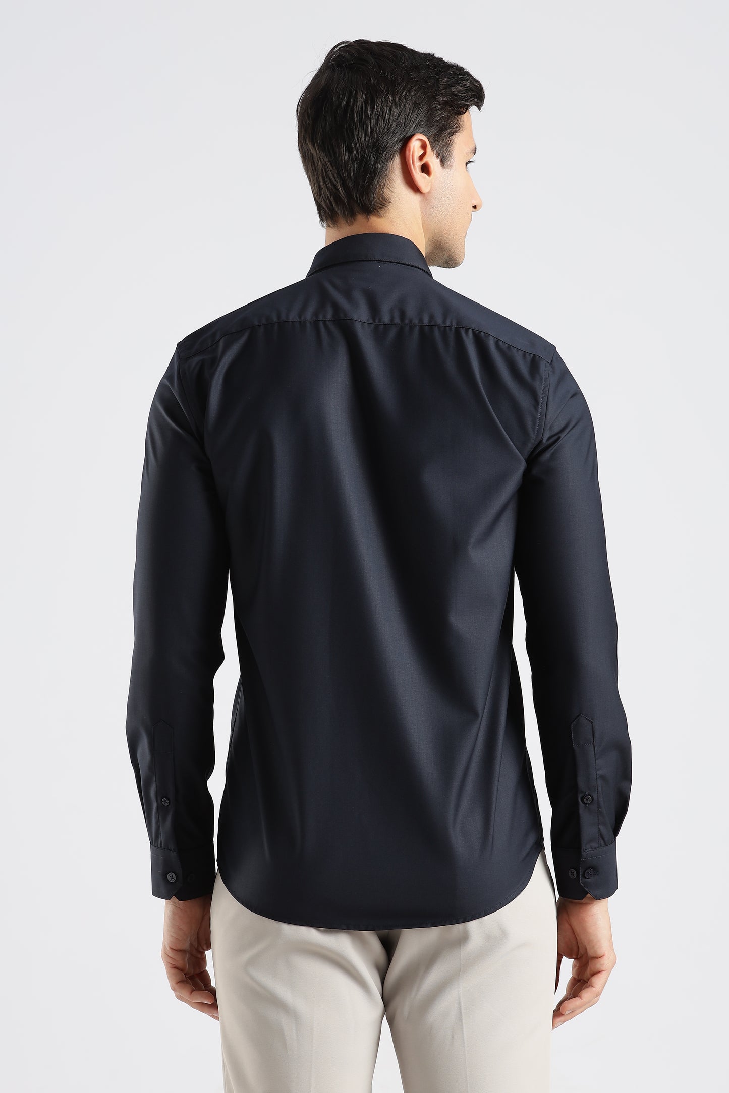 Plain Midnight Blue Melange Wrinkle Free Shirt