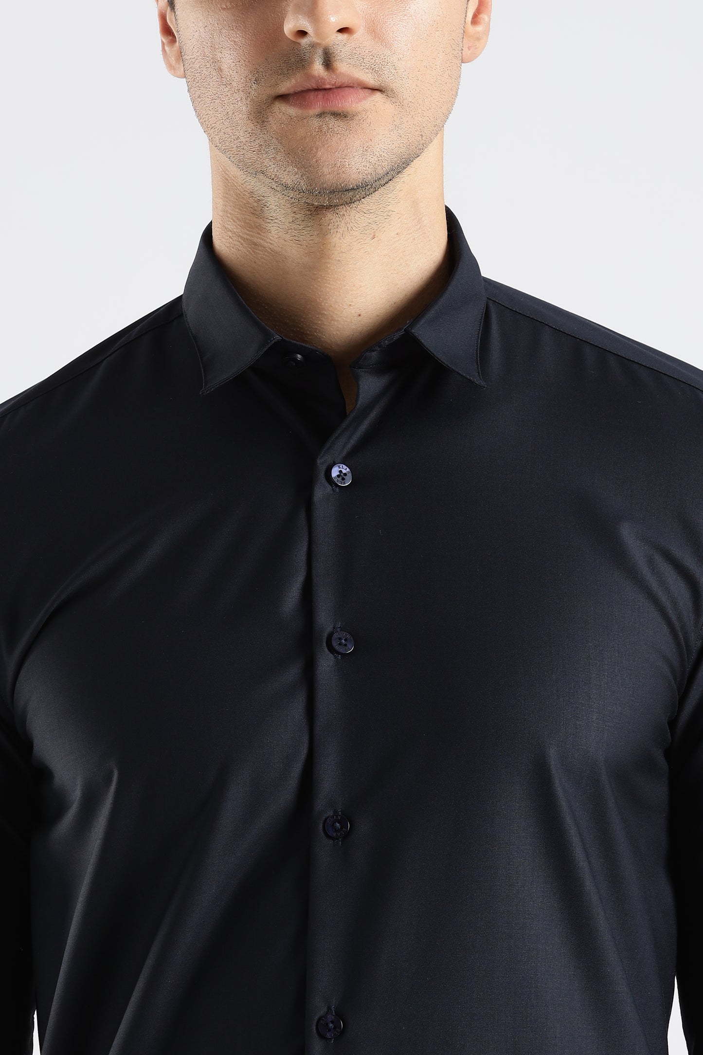 Plain Midnight Blue Melange Wrinkle Free Shirt