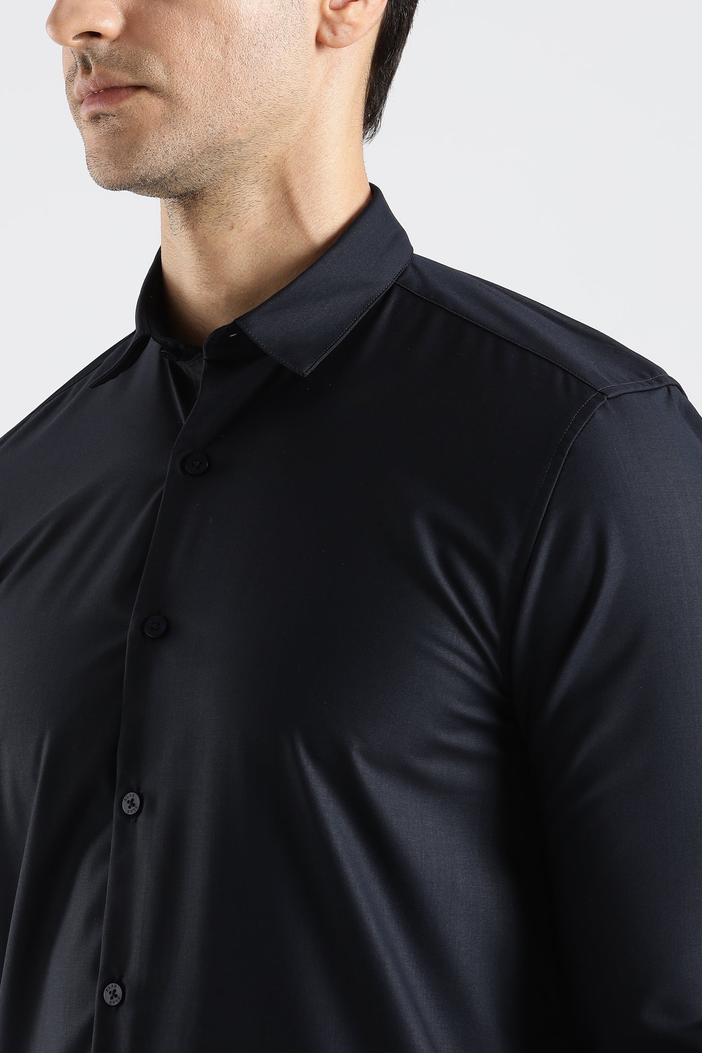 Plain Midnight Blue Melange Wrinkle Free Shirt