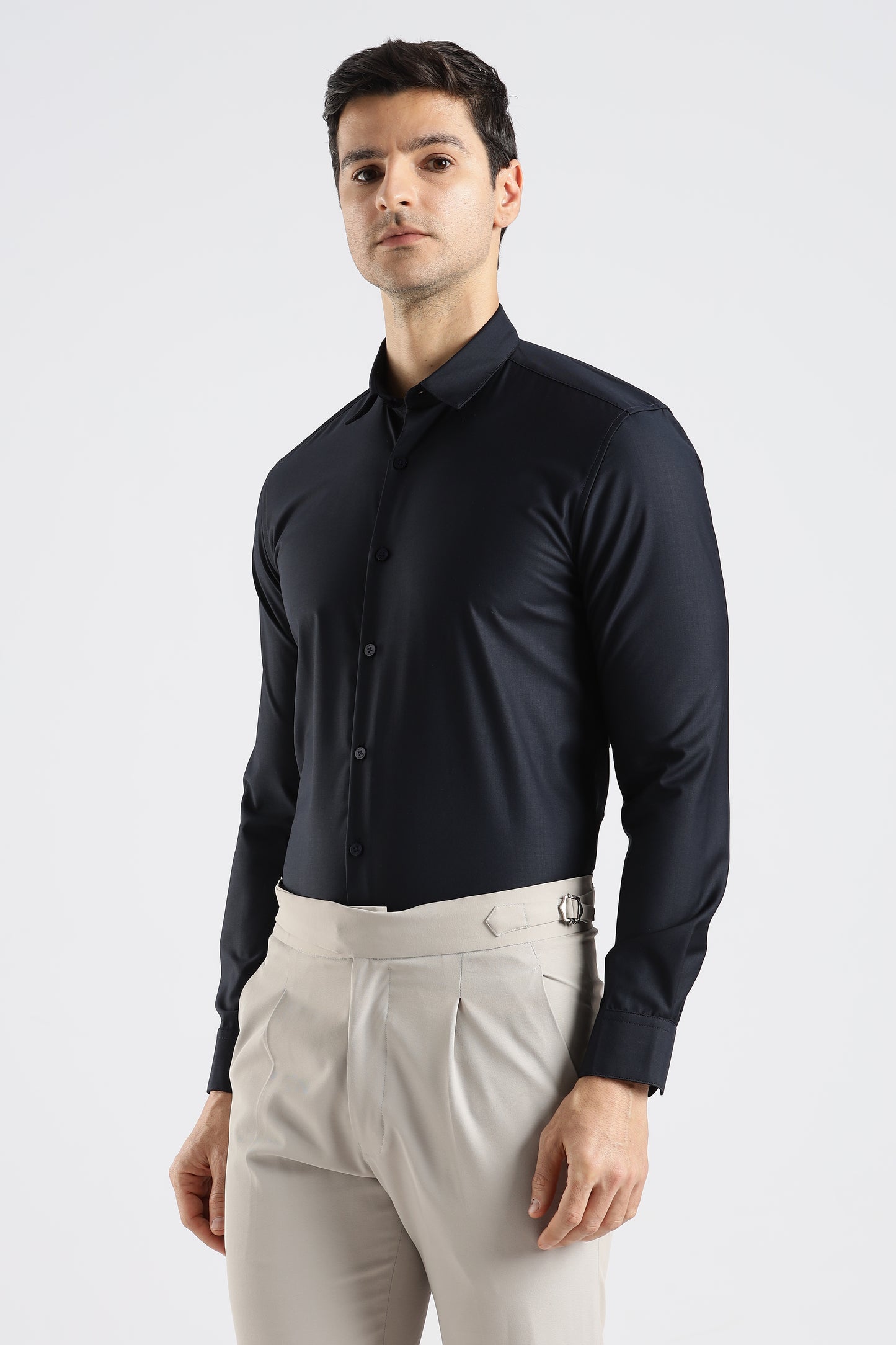 Plain Midnight Blue Melange Wrinkle Free Shirt
