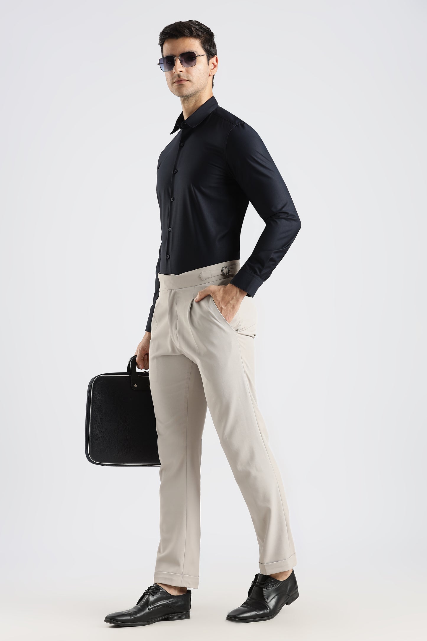 Plain Midnight Blue Melange Wrinkle Free Shirt