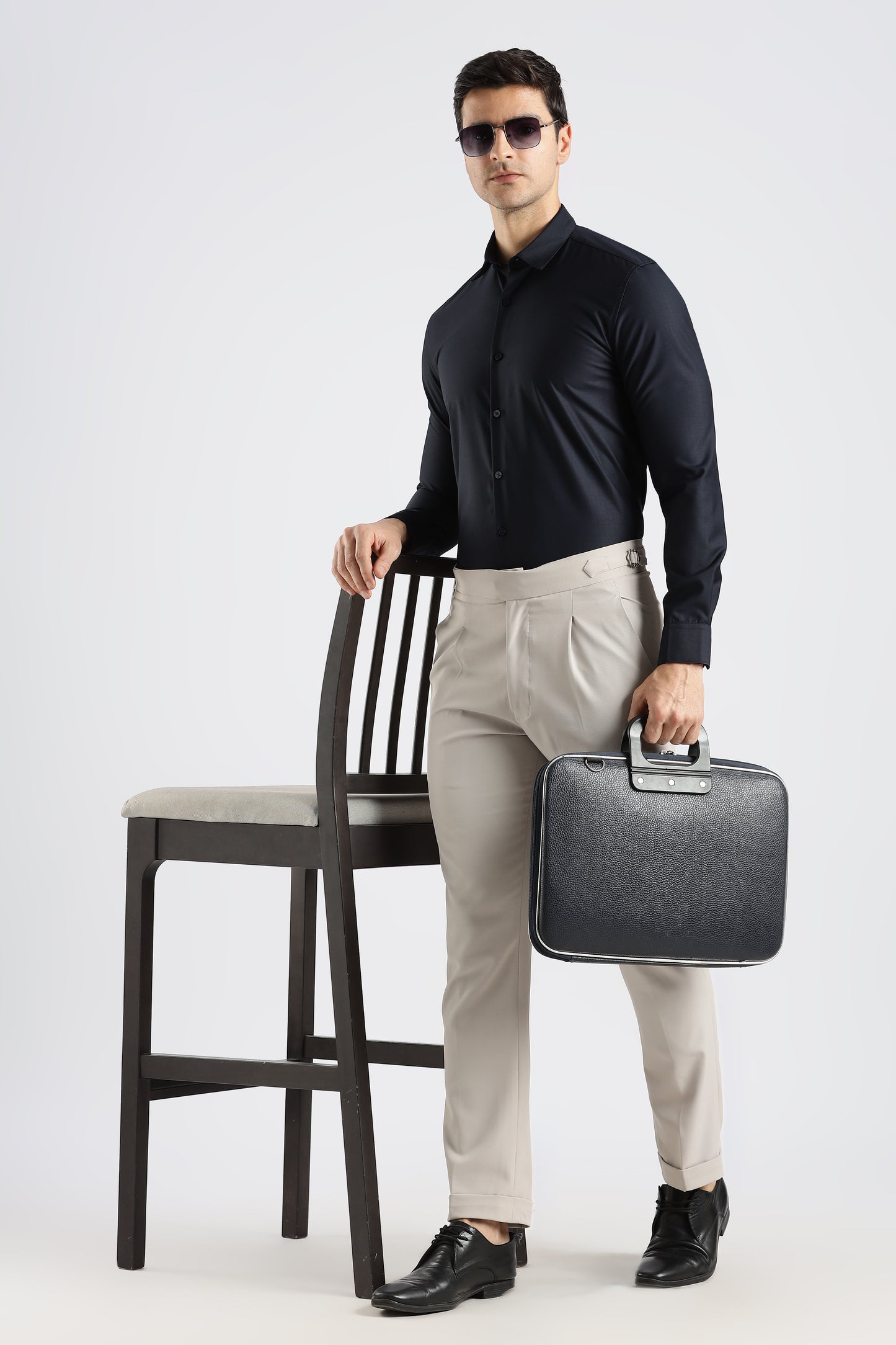 Plain Midnight Blue Melange Wrinkle Free Shirt